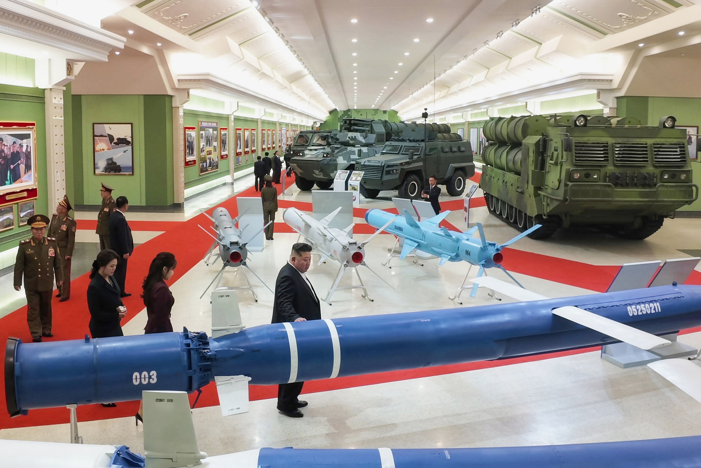Kim Jong-un tours North Korea’s new National Defence Revolution Museum with his wife and daughter on Sunday. Photo: Korean Central News Agency/Korea News Service/AP