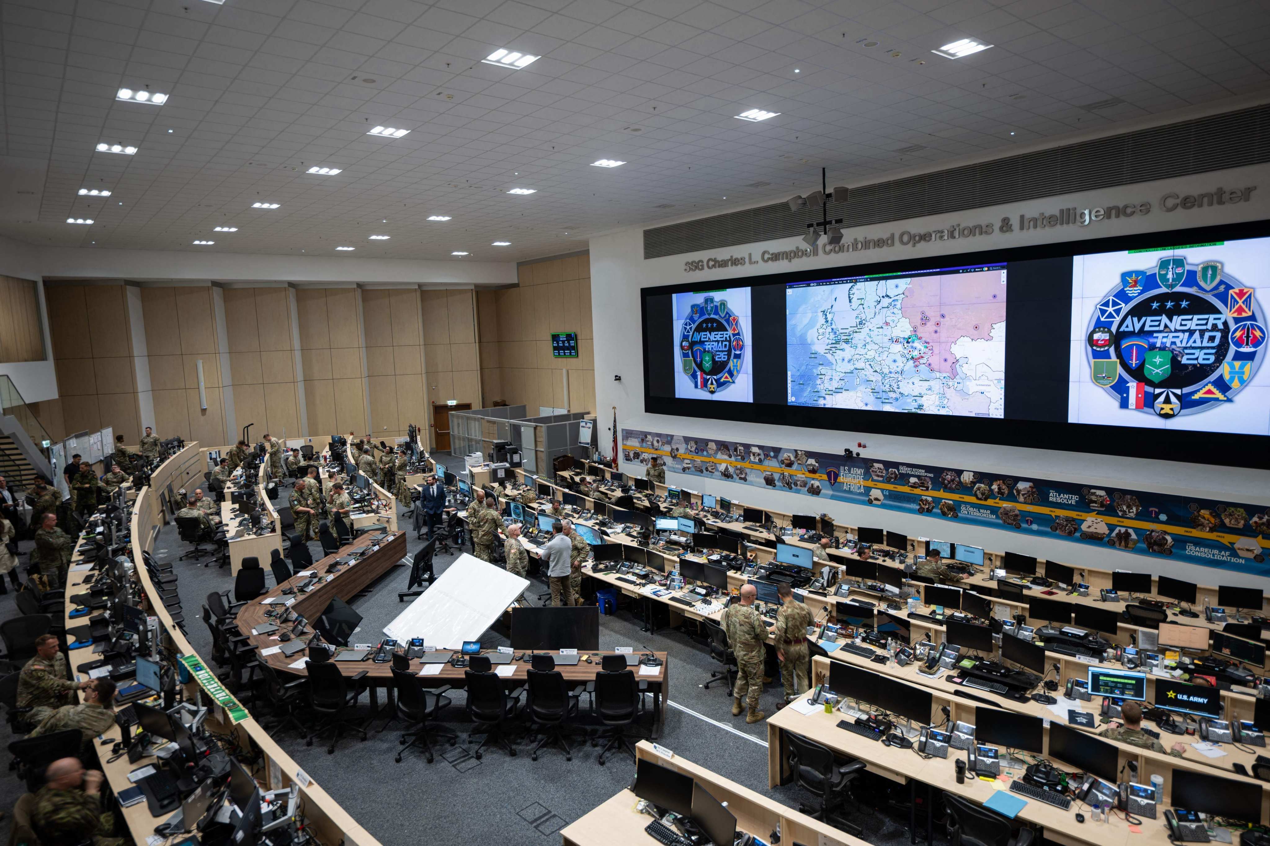 The Combined Operations and Intelligence Centre in Wiesbaden, Germany, during the Nato exercise 'Avenger Triad 26'. Photo: AFP