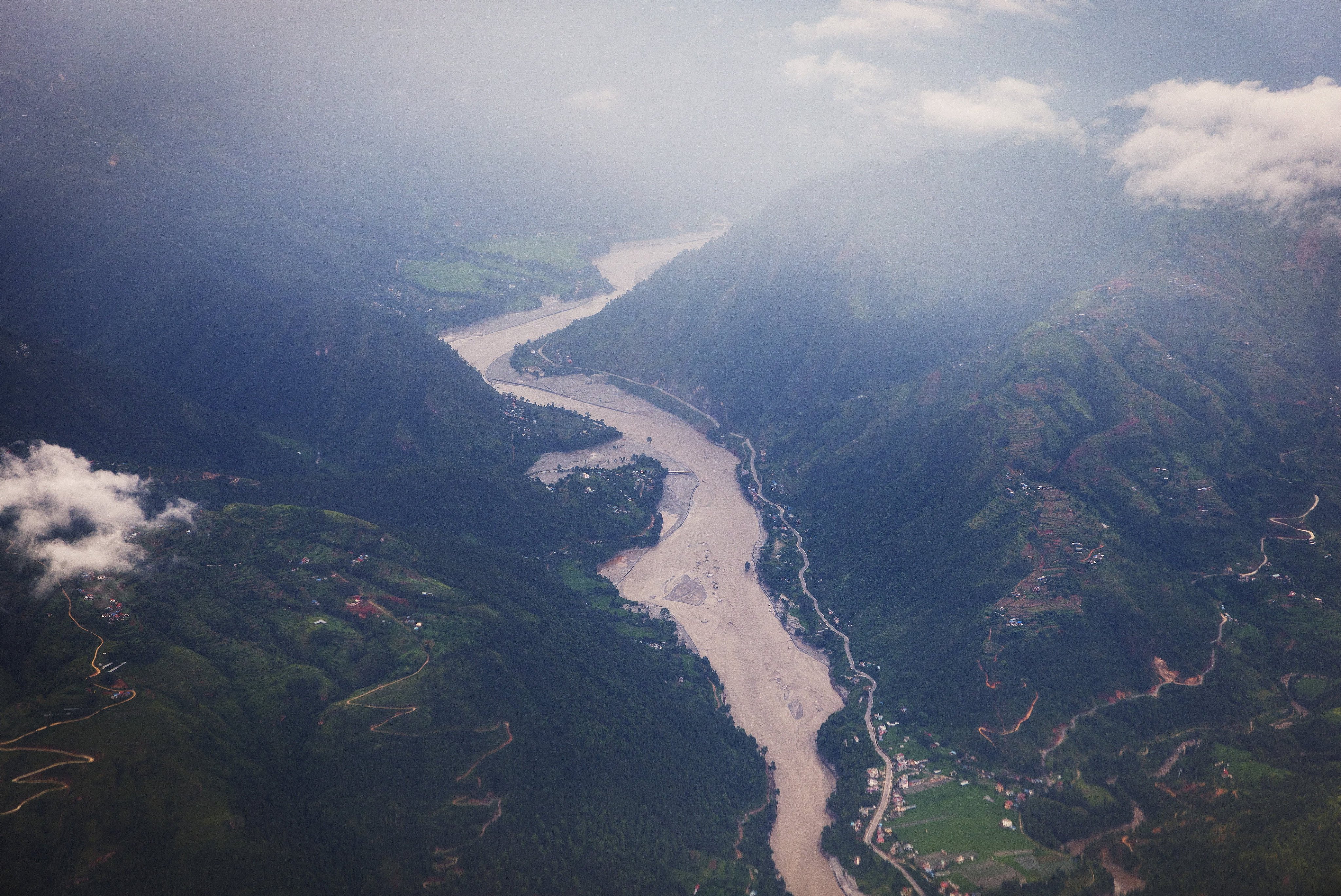 An aerial view shows destruction along the Trishuli River in Nepal last month. Photo: Reuters