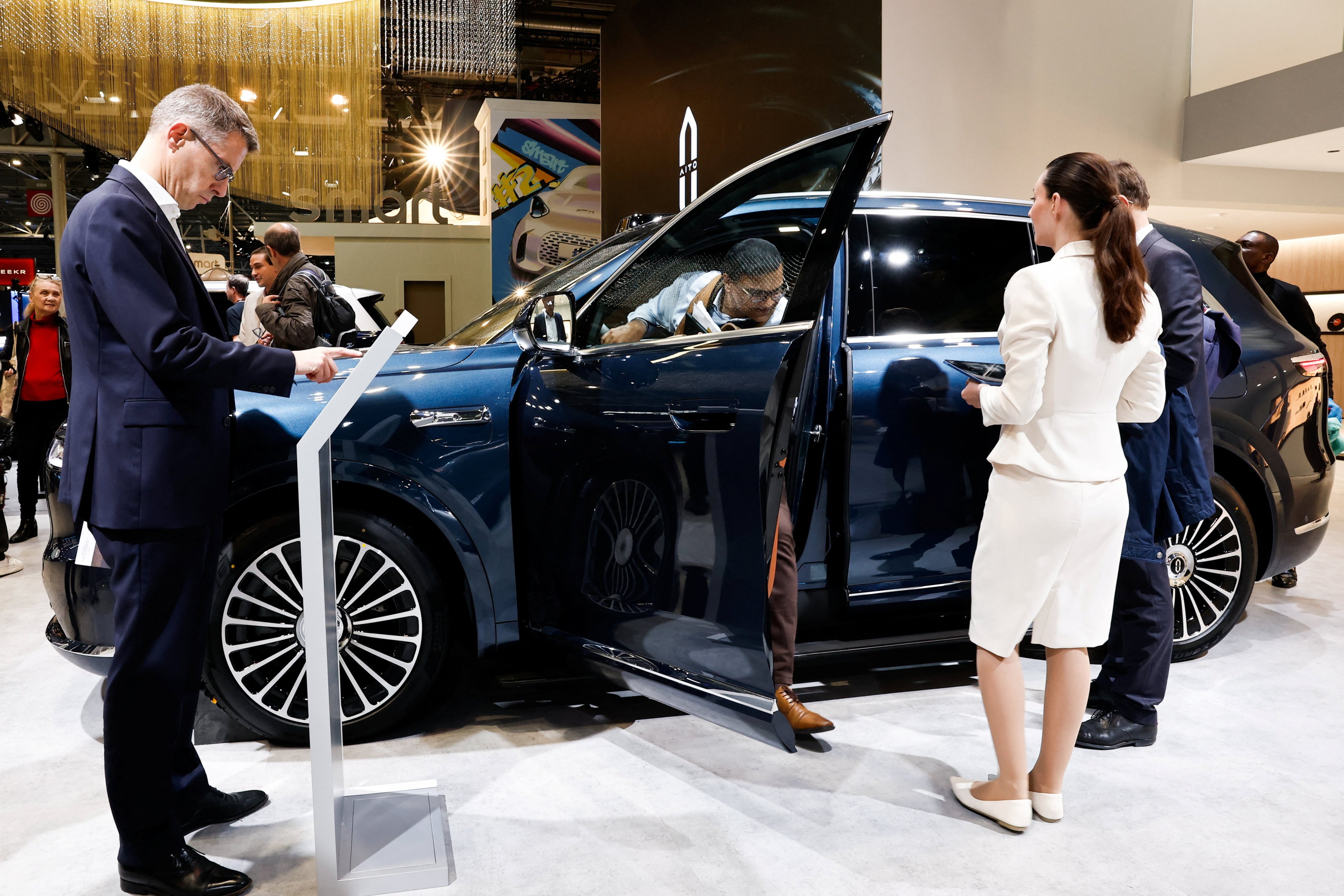 An Aito 7 on display at the Paris Motor Show on Monday. Photo: Reuters