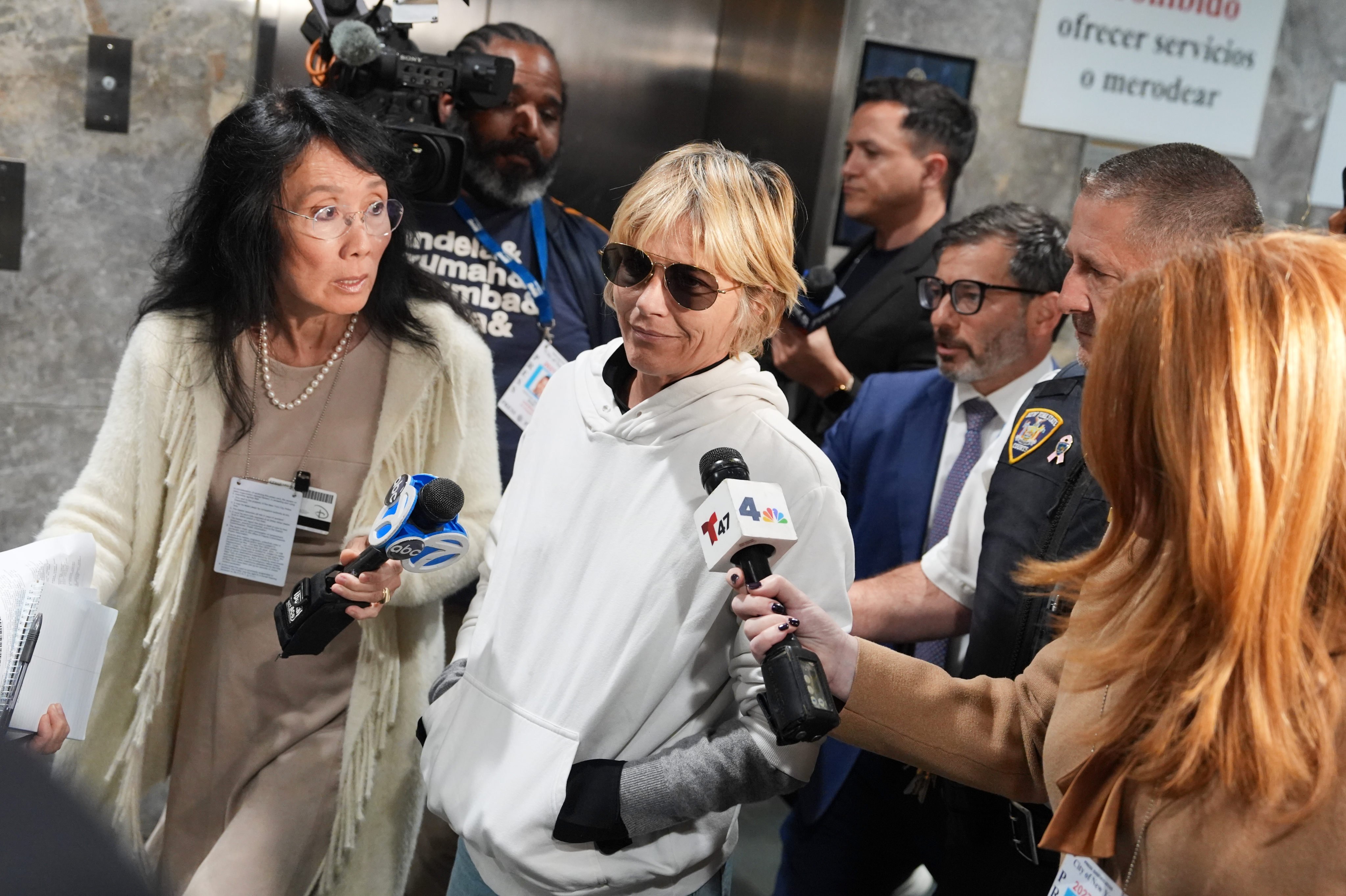 Selma Blair leaves court in New York after her arraignment. Photo: AP