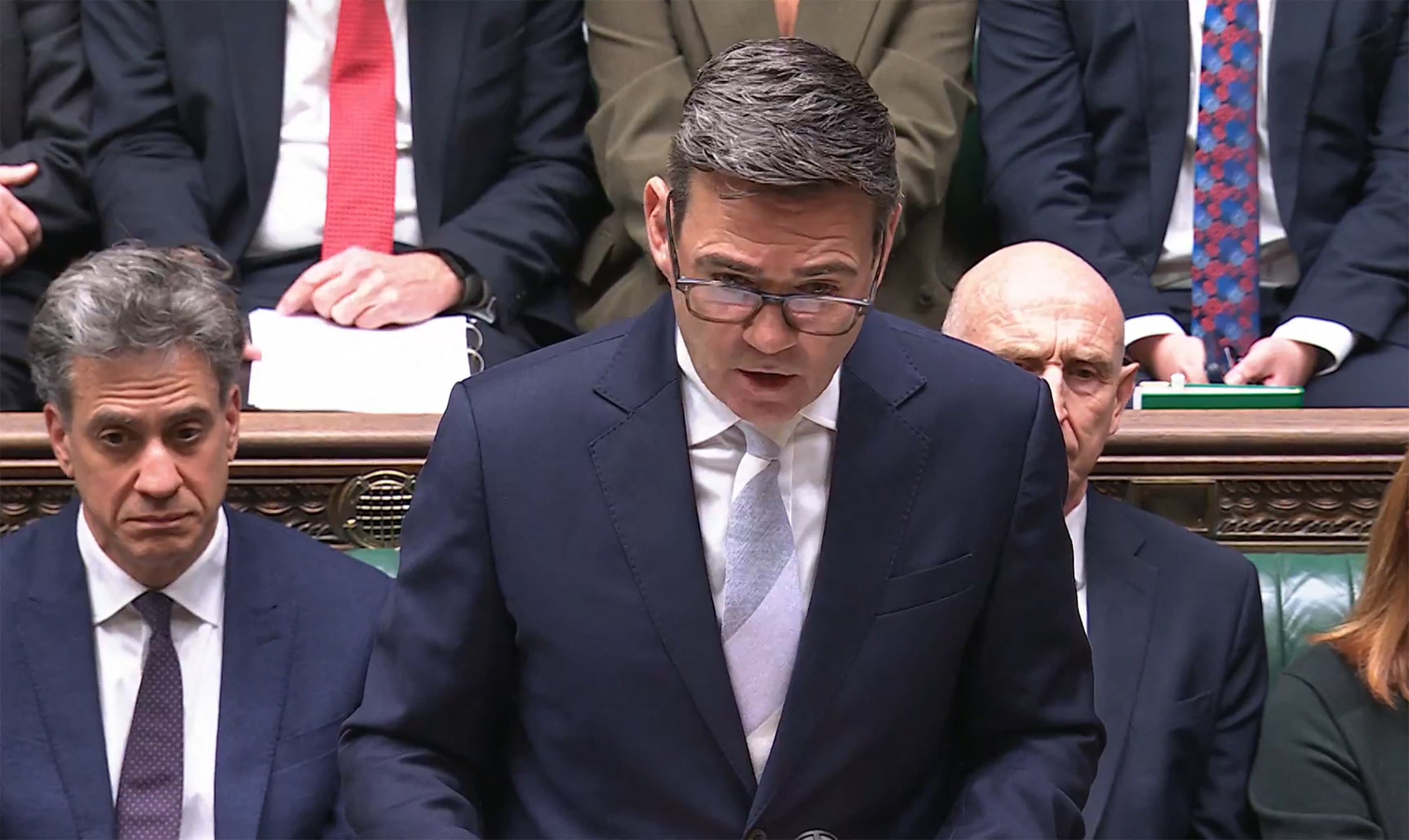 Britain’s Prime Minister Andy Burnham in the House of Commons in a video grab taken from footage broadcast by the UK Parliamentary Recording Unit (PRU) via the Parliament TV website on Monday. Photo: PRU / AFP