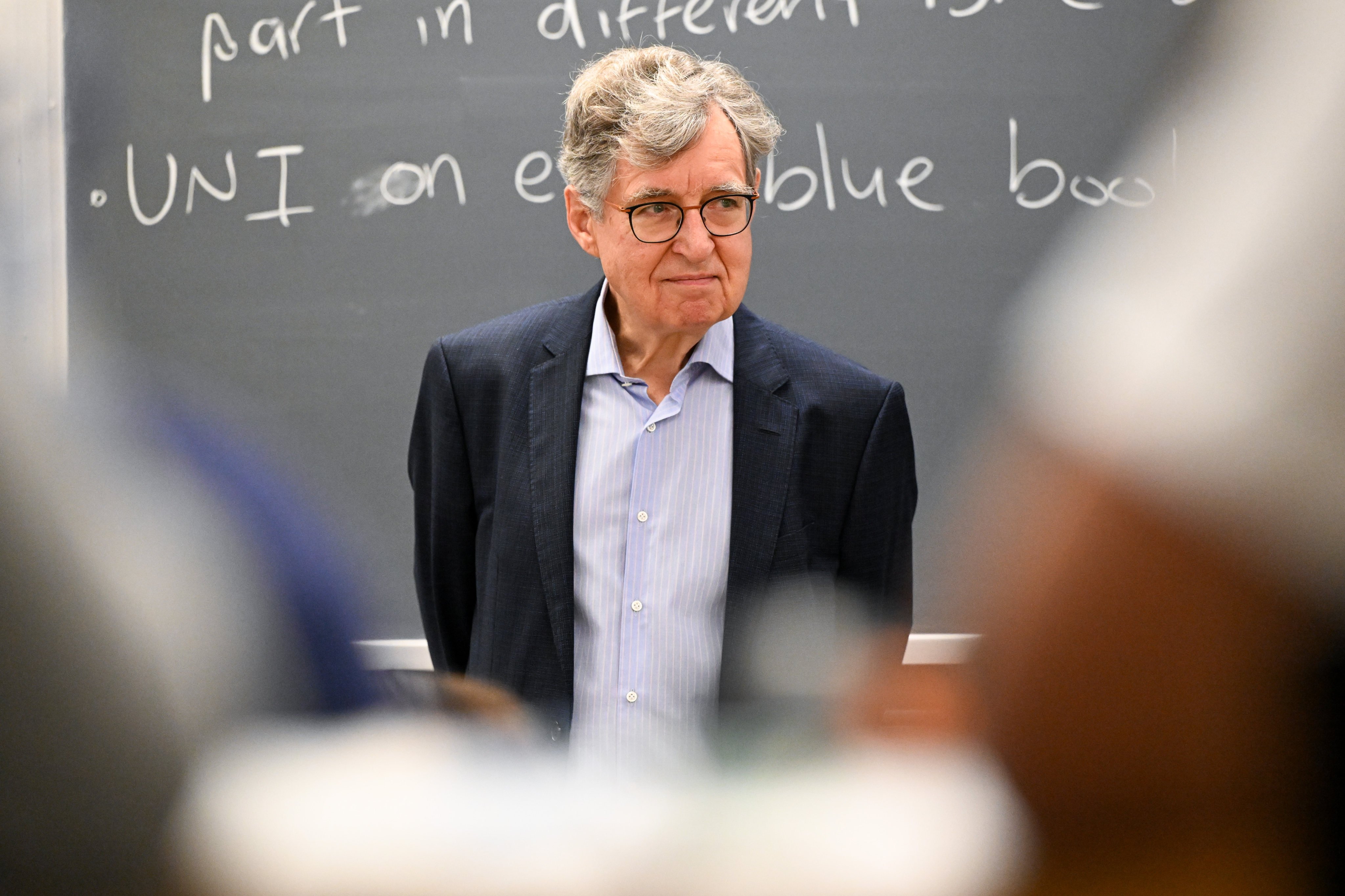 Nobel Prize winner Michael Woodford instructs students in his Cognitive Mechanisms and Economic Behavior course at Columbia University in New York on Monday. Photo: Columbia University via AP