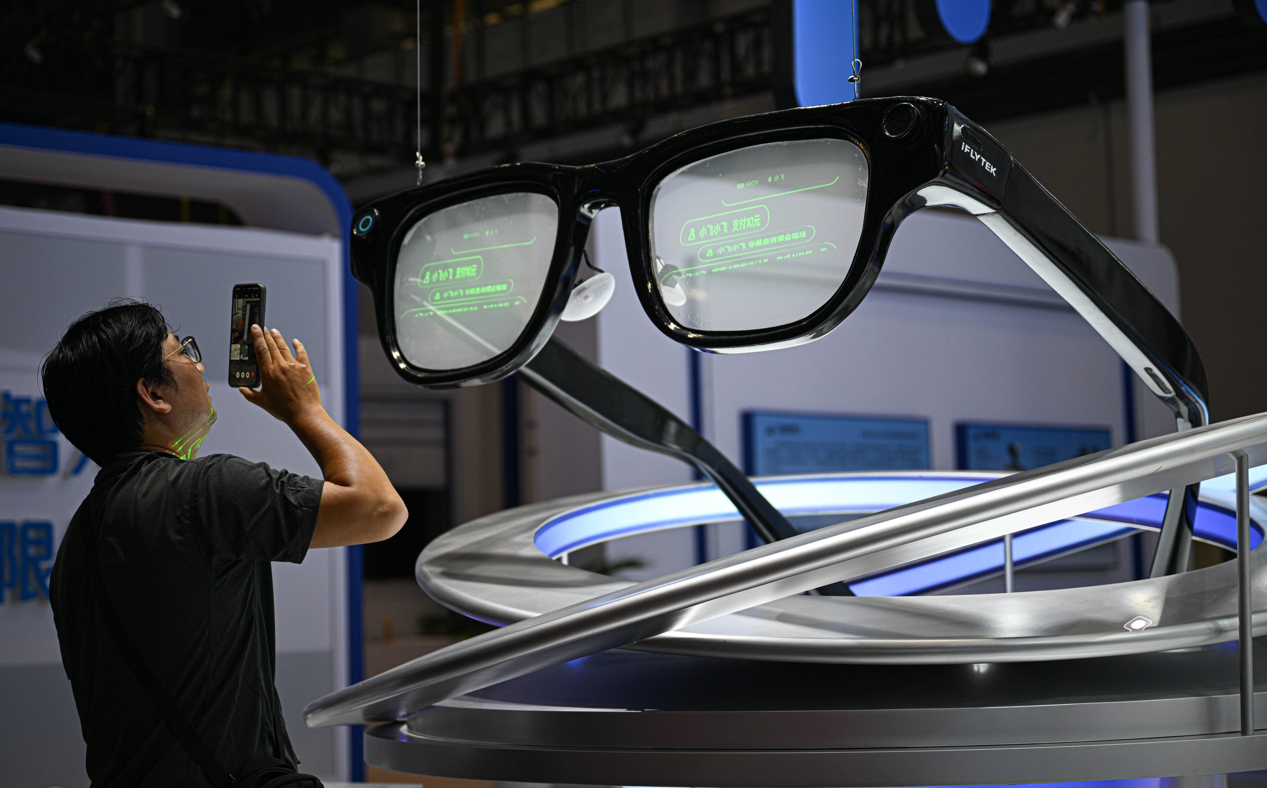 A large AI glasses display is showcased at the 2026 China International Consumer Products Expo in China’s southern province of Hainan. Photo: Xinhua