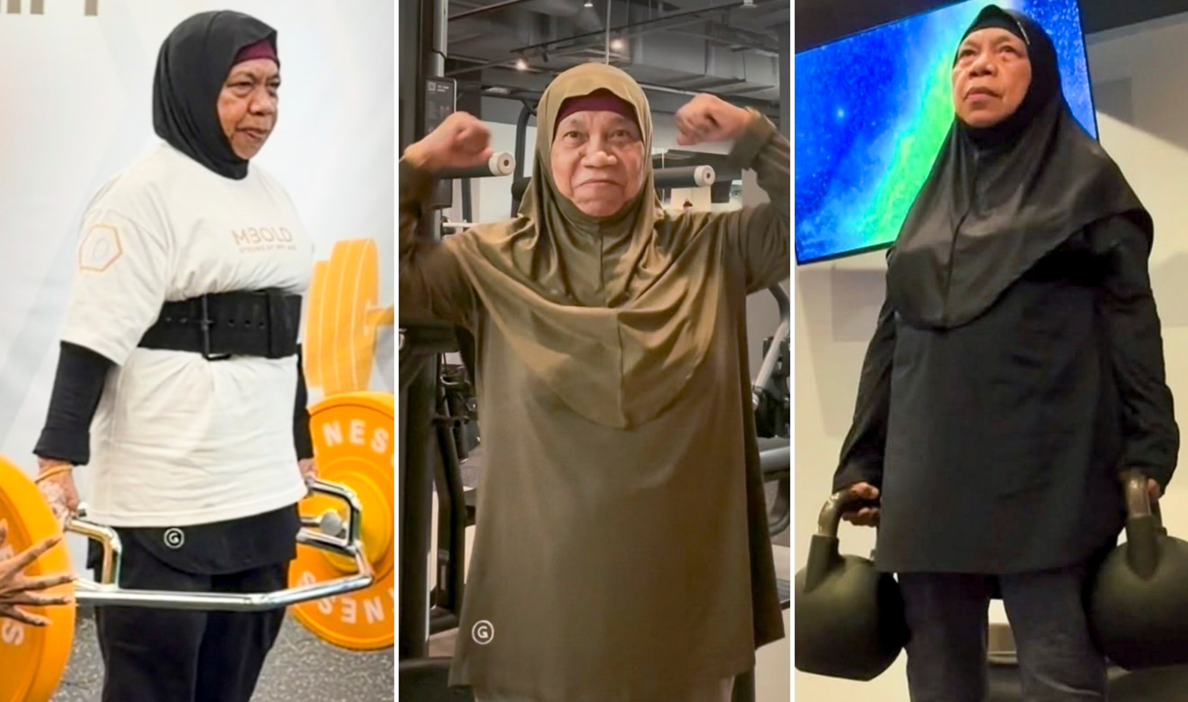 Just over a year ago, Rosemina Hamzah could hardly walk and was constantly in pain. Today, she takes part in deadlifting competitions. Photos: Instagram/gymbaddiesg
