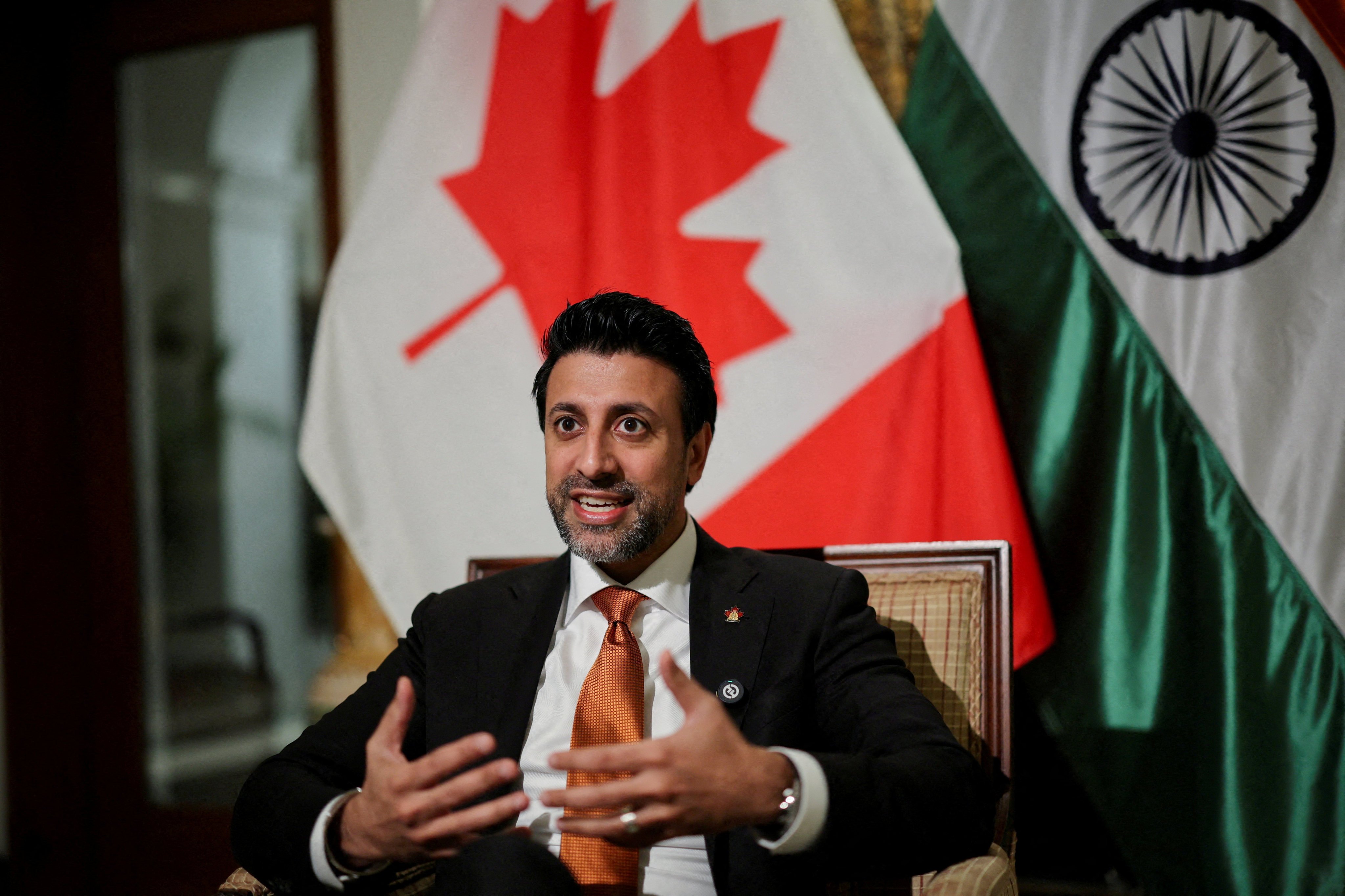 Canada’s minister for international trade Maninder Sidhu speaks during an interview at the residence of the Canadian High Commissioner in New Delhi on November 13. Photo: Reuters