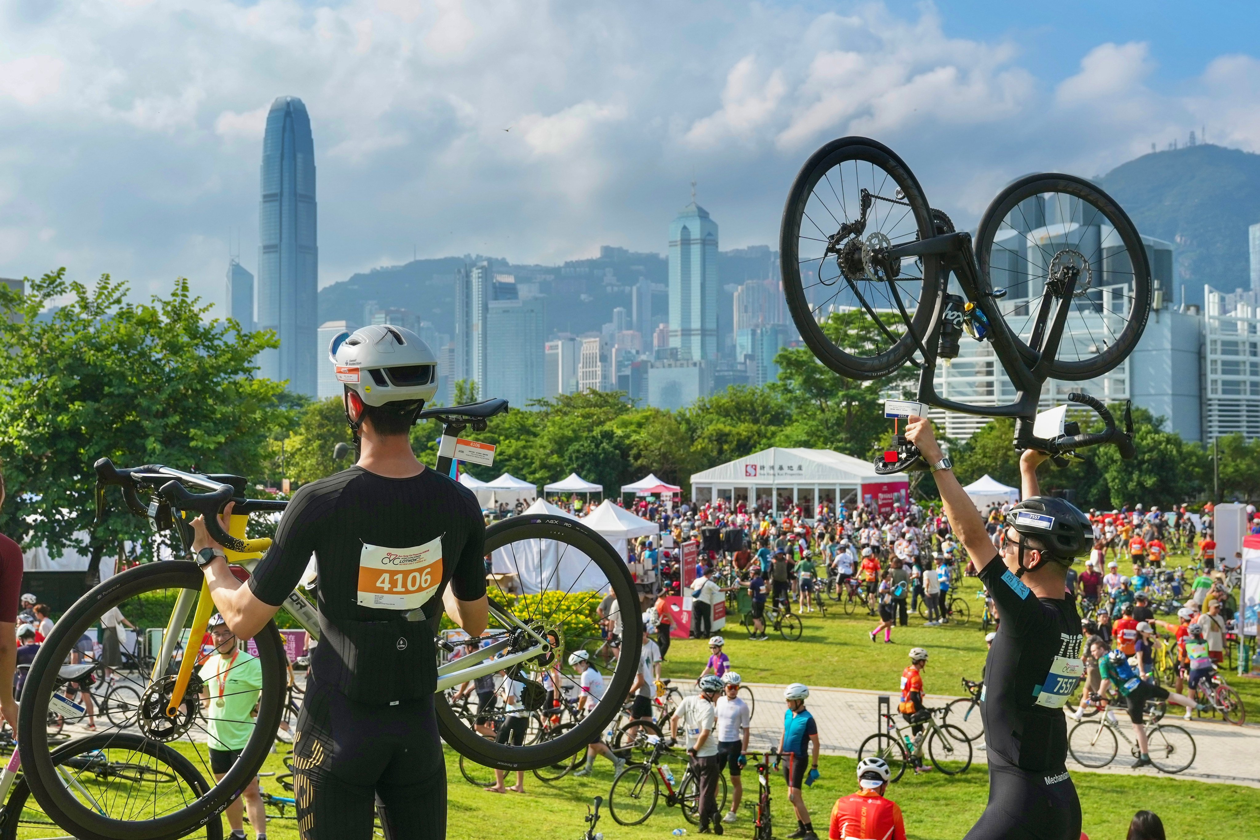 Cyclists finish the Hong Kong Cyclothon at the West Kowloon Cultural District on October 11. Photo: Karma Lo