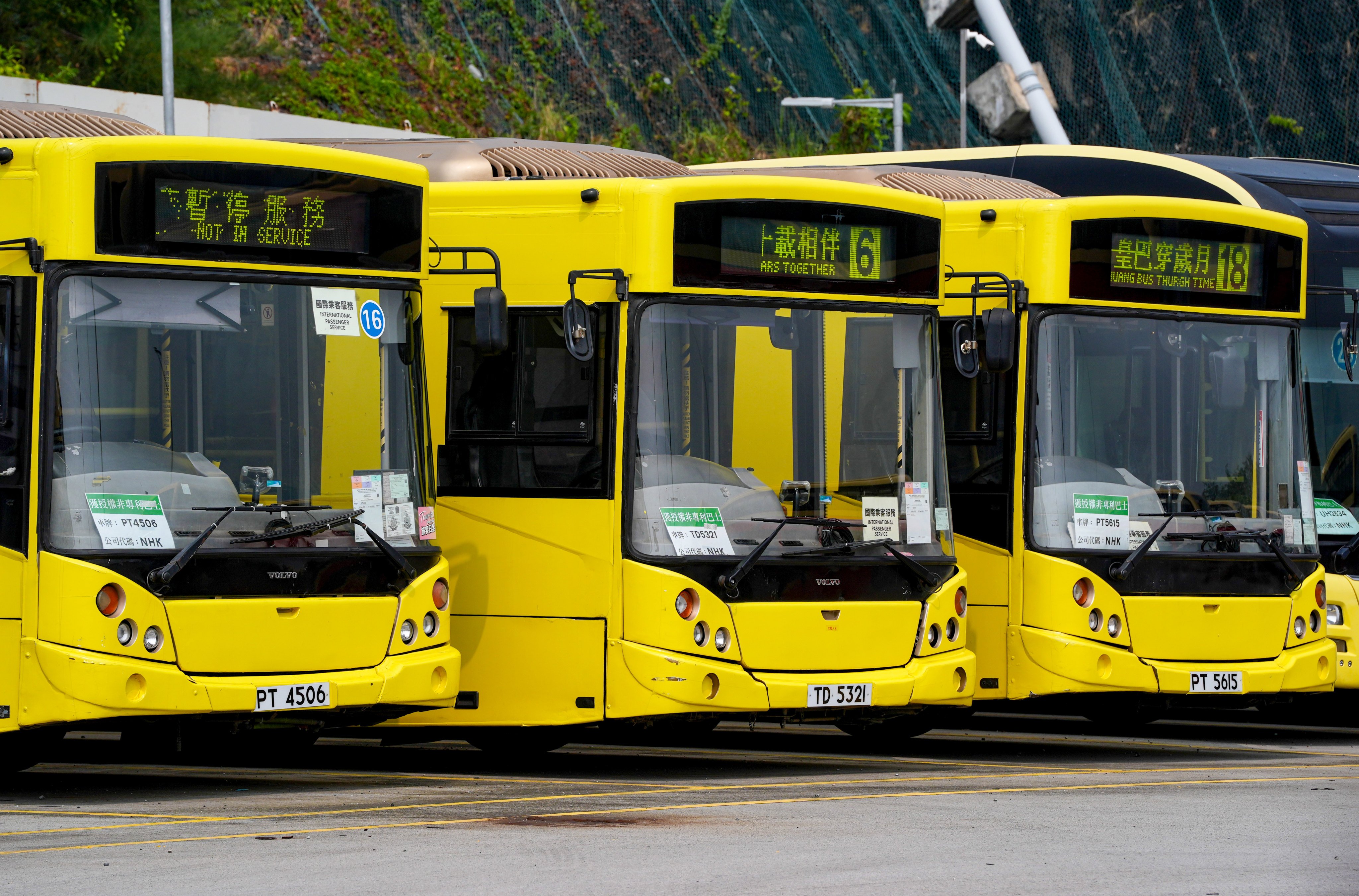 Retired Yellow Buses are parked at the KMB Tuen Mun-Chek Lap Kok Tunnel depot in Tuen Mun on October 13. Photo: Elson Li