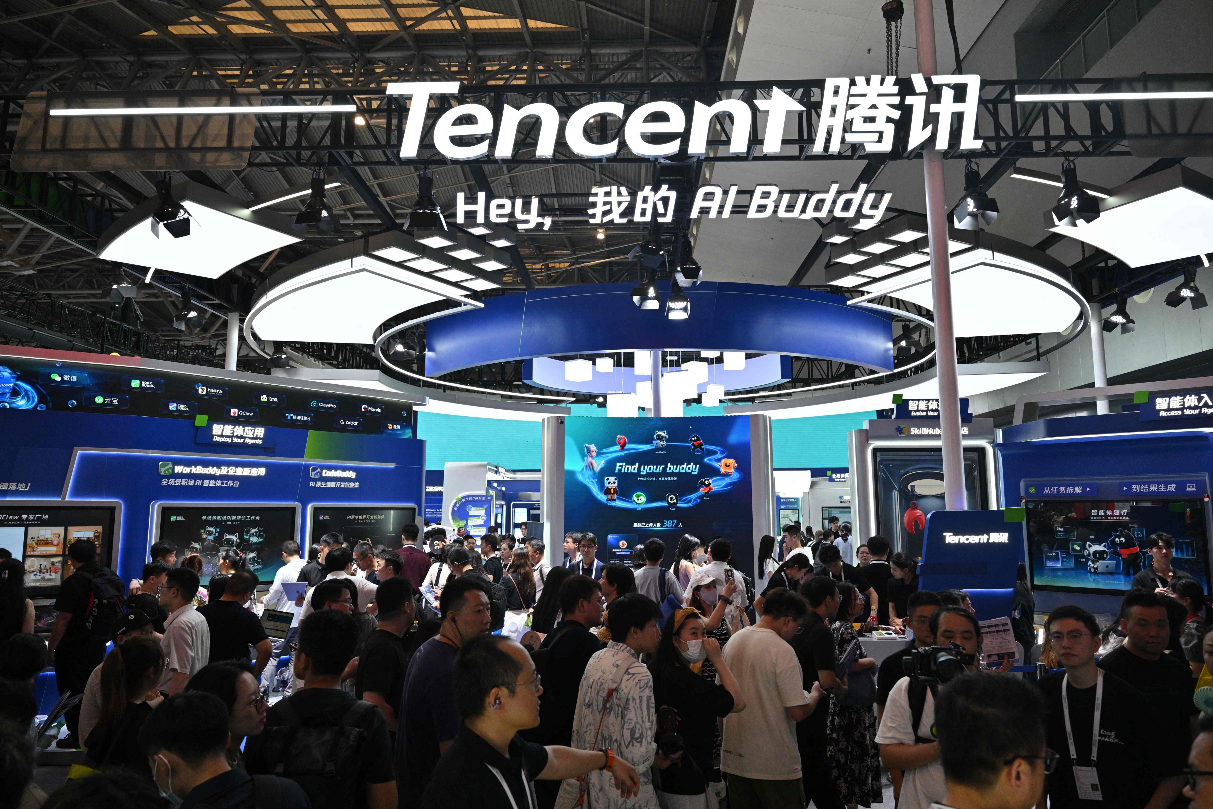 The Tencent booth at the World Artificial Intelligence Conference in Shanghai on July 18, 2026. Photo: AFP