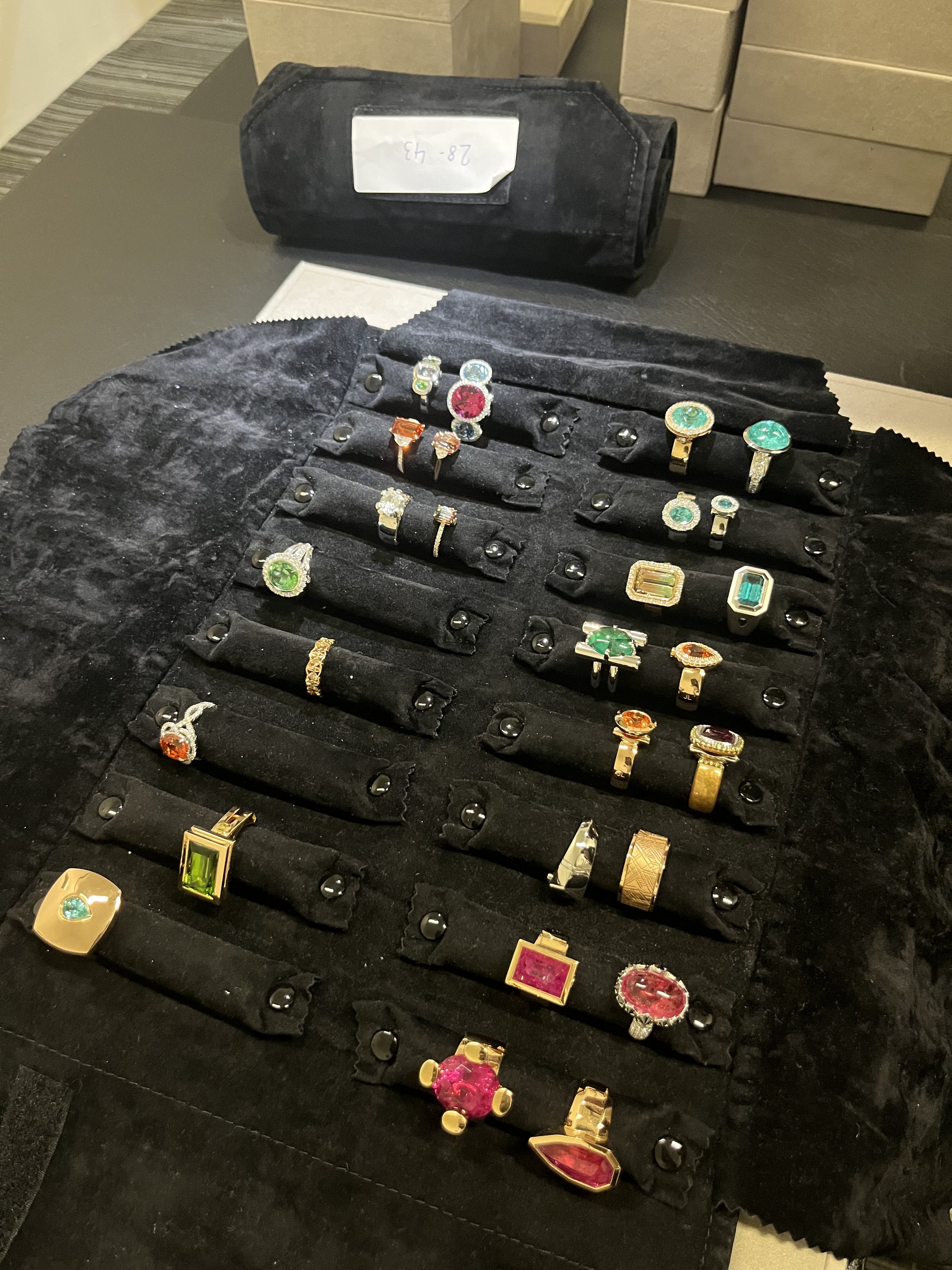 Rings set with precious stones are part of a display at the Fine Art Storage Services exhibition in Singapore. Photo; Jean Iau