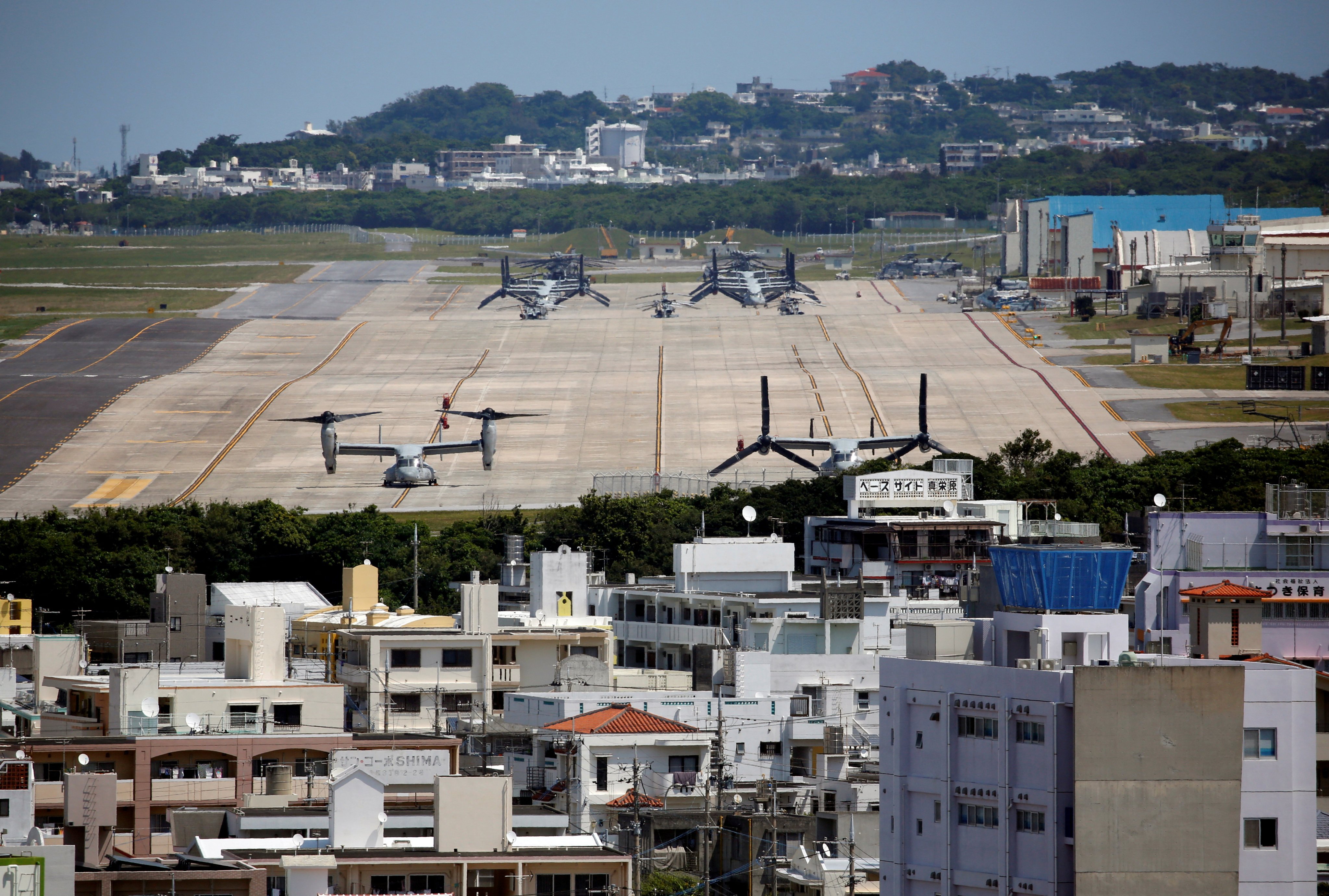 The US military’s MV-22 Osprey aircraft are parked at the Futenma air station in Ginowan, Japan’s Okinawa prefecture, in 2018. Photo: Reuters