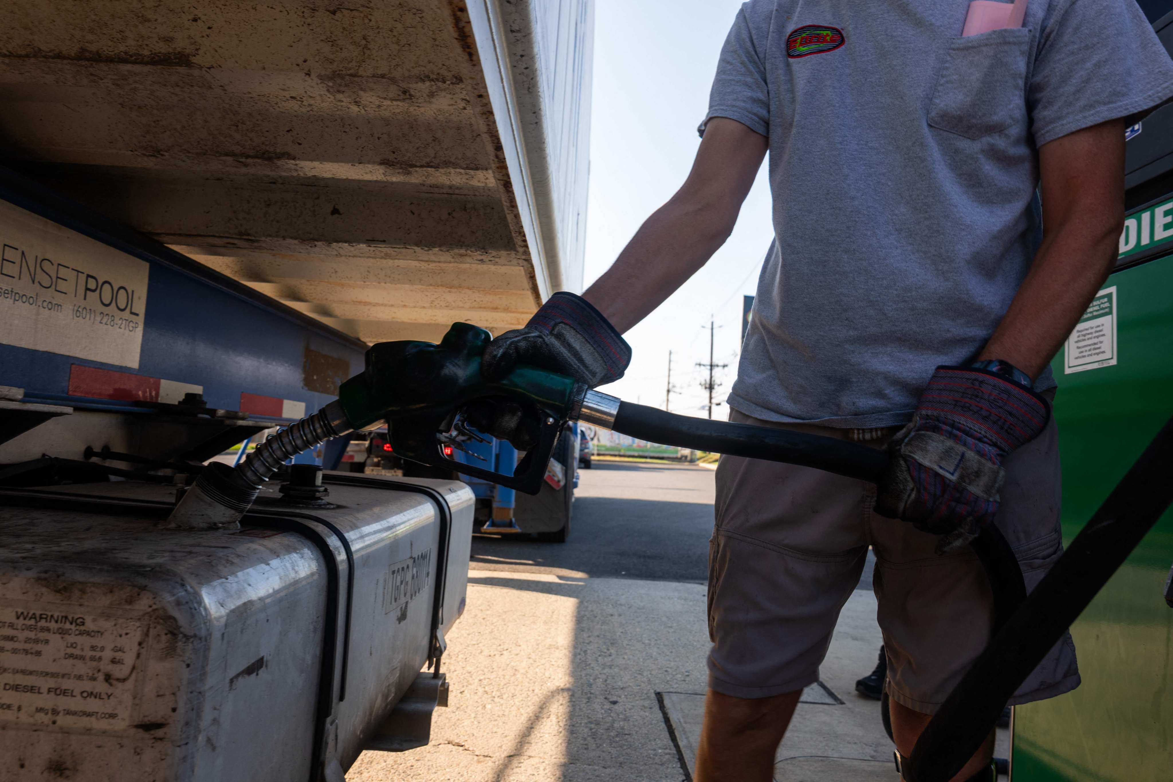 A truck is filled with diesel at a station in Bayonne, New Jersey, on October Friday. Photo: AFP