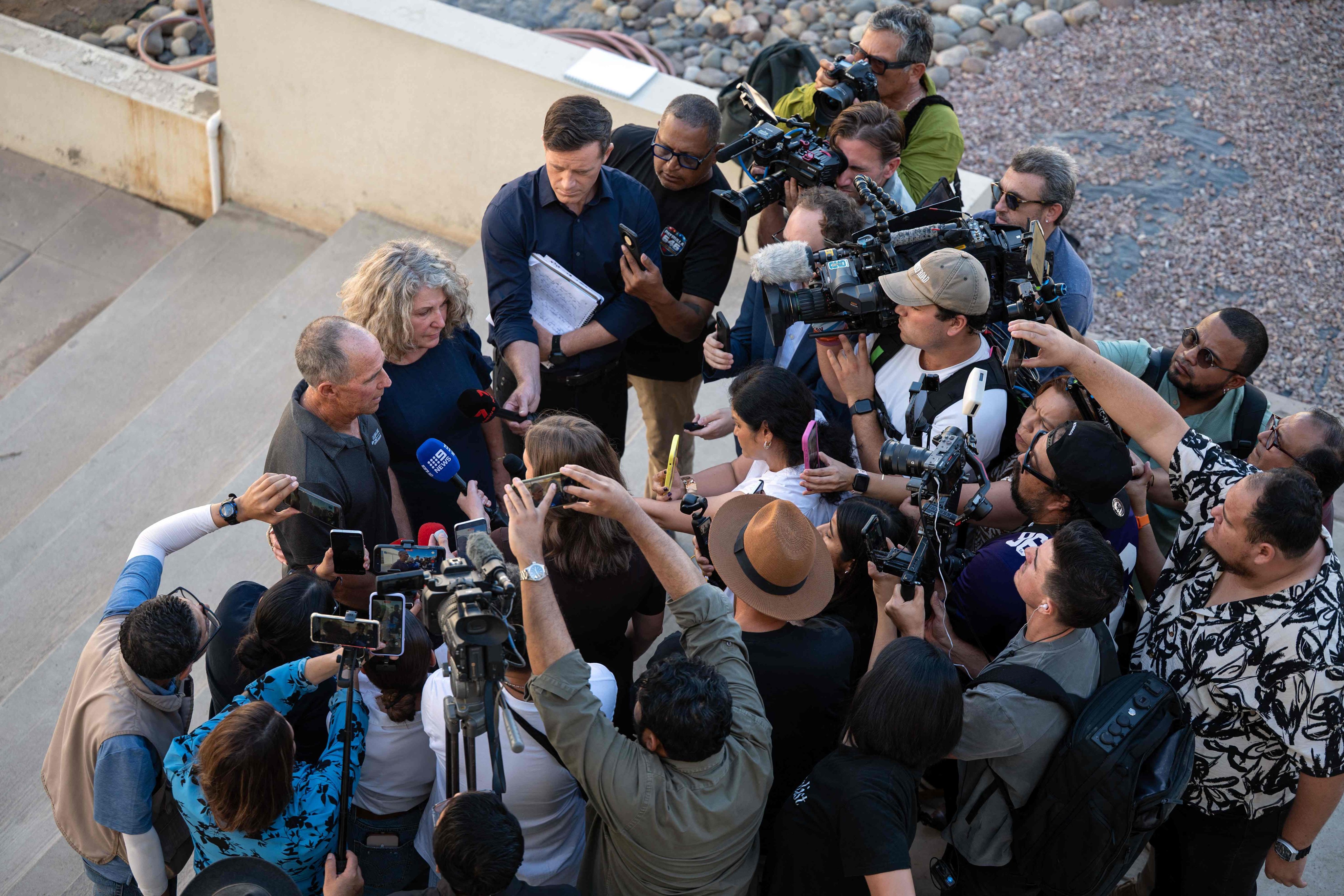 Debra and Martin Robinson, parents of Callum and Jake, speak to the media outside the court in Ensenada on October 9. Photo: AFP