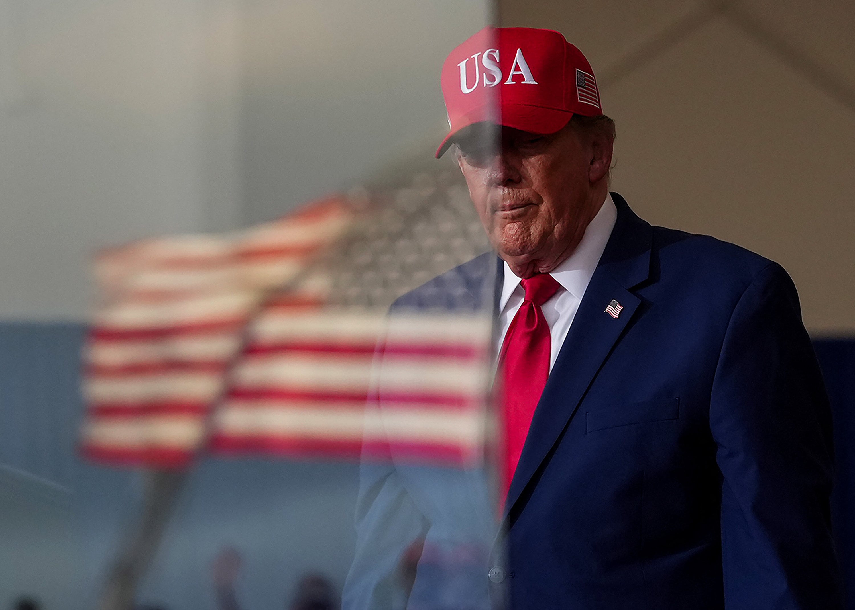 US President Donald Trump leaves a campaign rally at Dalton Municipal Airport on Friday. Photo: Getty Images / AFP