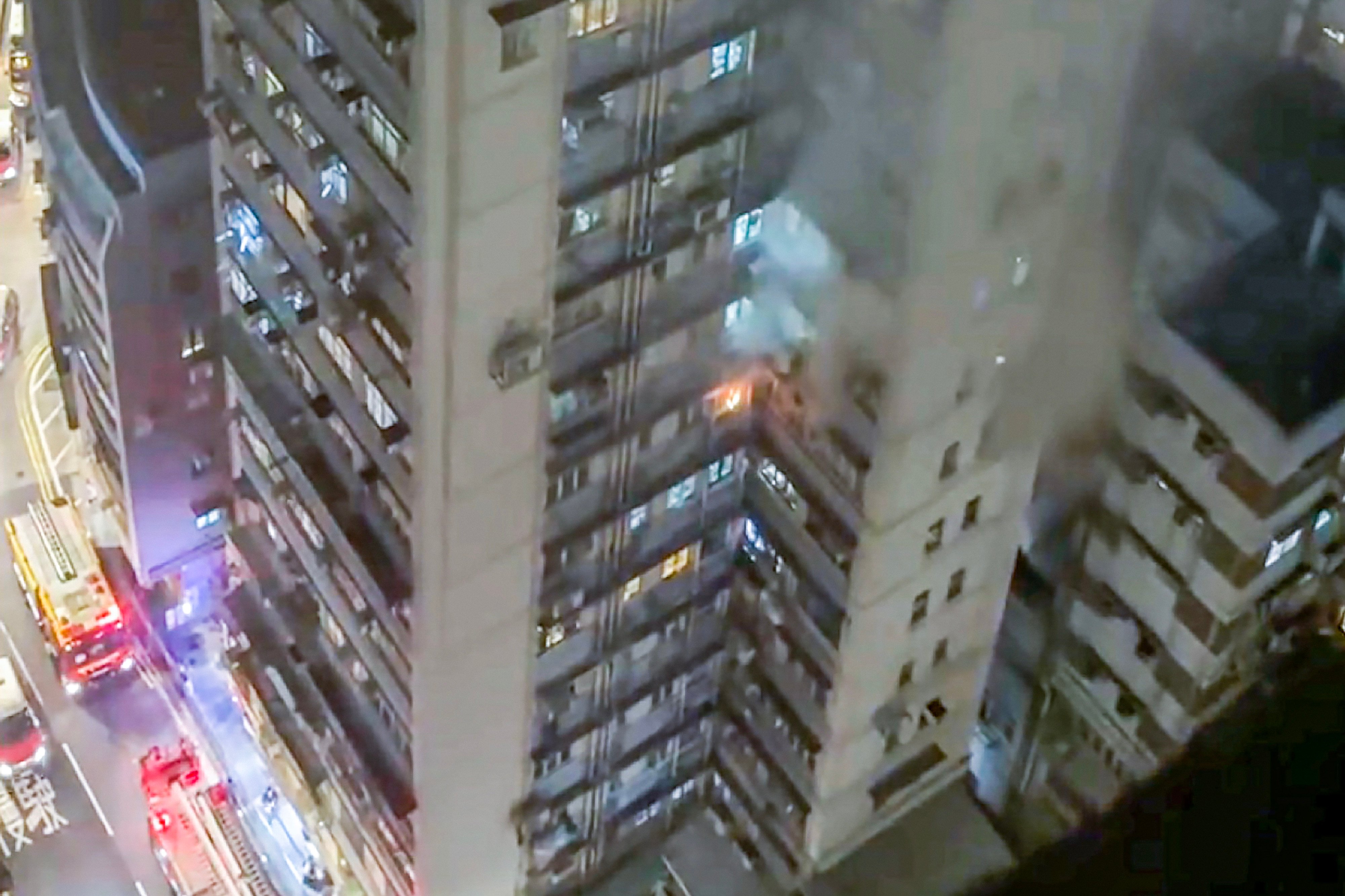 The fire broke out at a flat in Hang Fai Building. About 60 residents evacuated of their own accord. Photo: Facebook/Sze CY