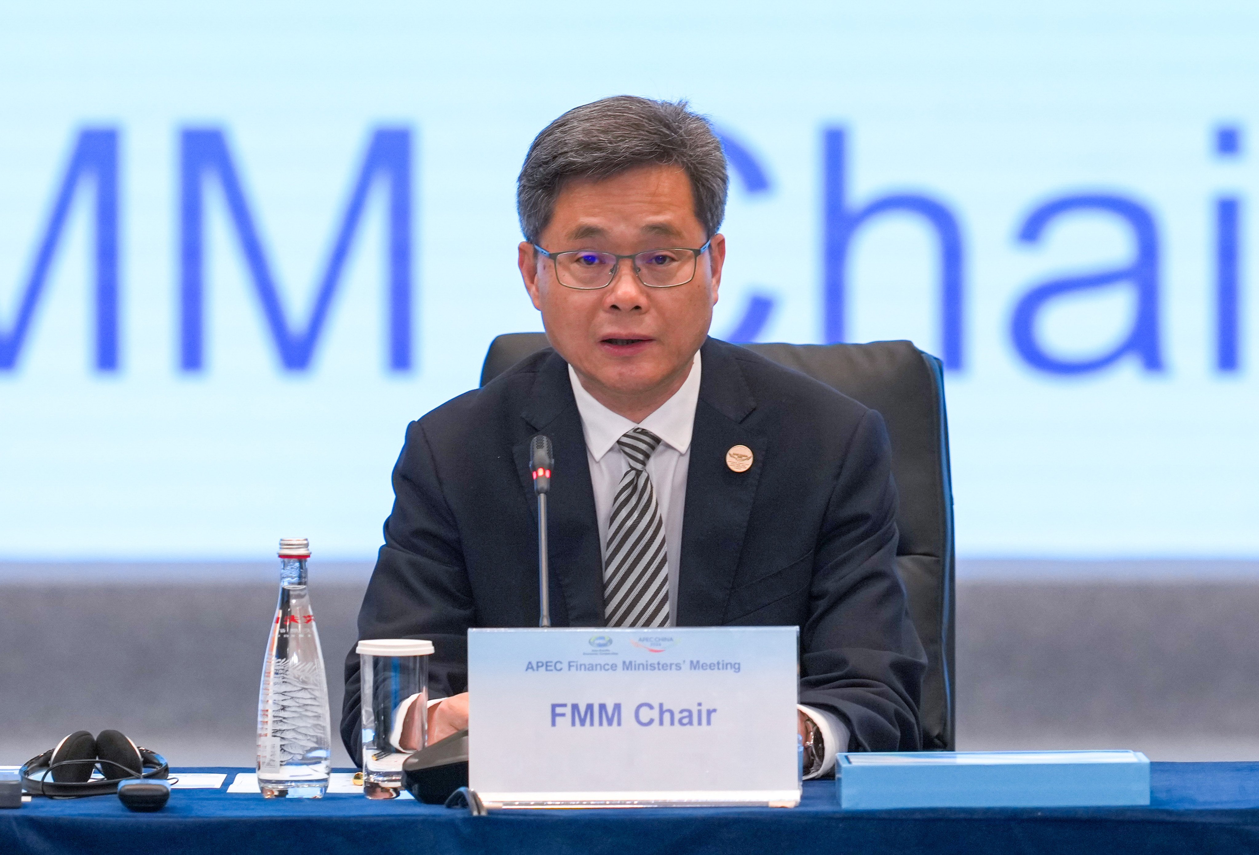 Chinese Finance Minister Lan Foan delivering opening remarks at the Apec Finance Ministers’ Meeting in Hong Kong on Tuesday. Photo: Dickson Lee