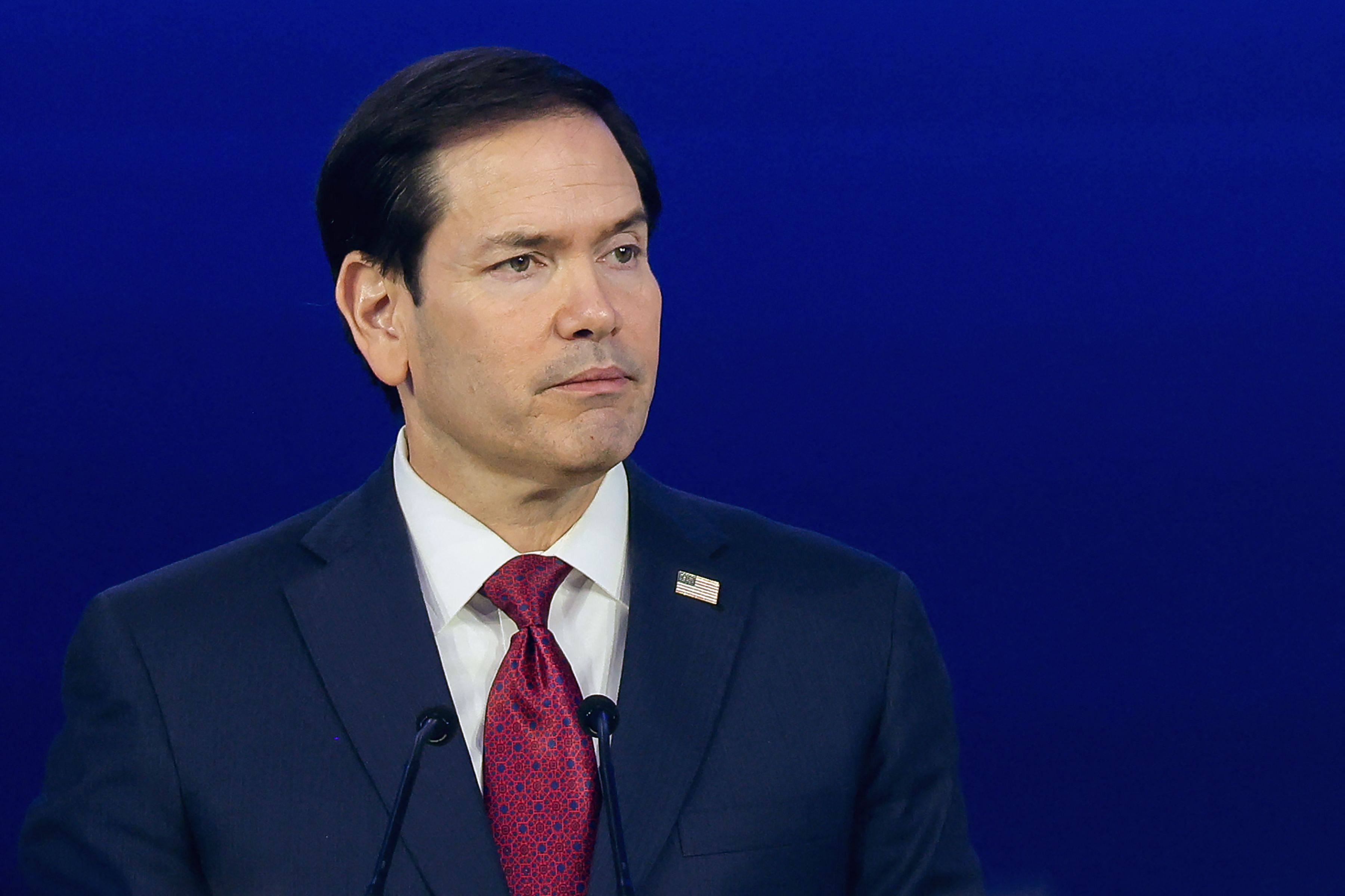 US Secretary of State Marco Rubio addresses a dinner attended by Uzbek President Shavkat Mirziyoyev and members of the American-Uzbek Business and Investment Council in Samarkand on Monday. Photo: AFP