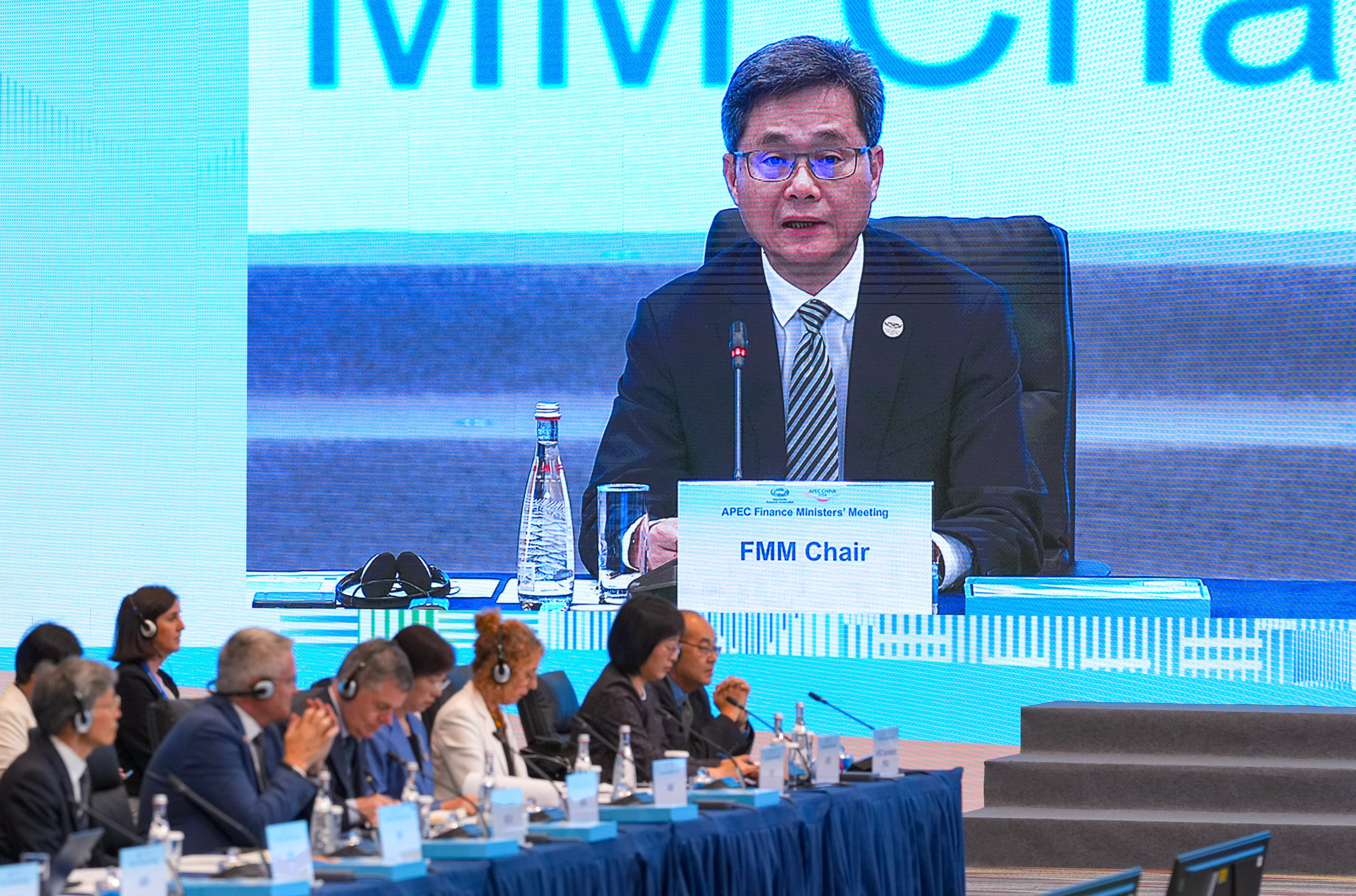 Chinese Finance Minister Lan Foan delivering opening remarks at the Apec Finance Ministers’ Meeting in Hong Kong on Tuesday. Photo: Dickson Lee