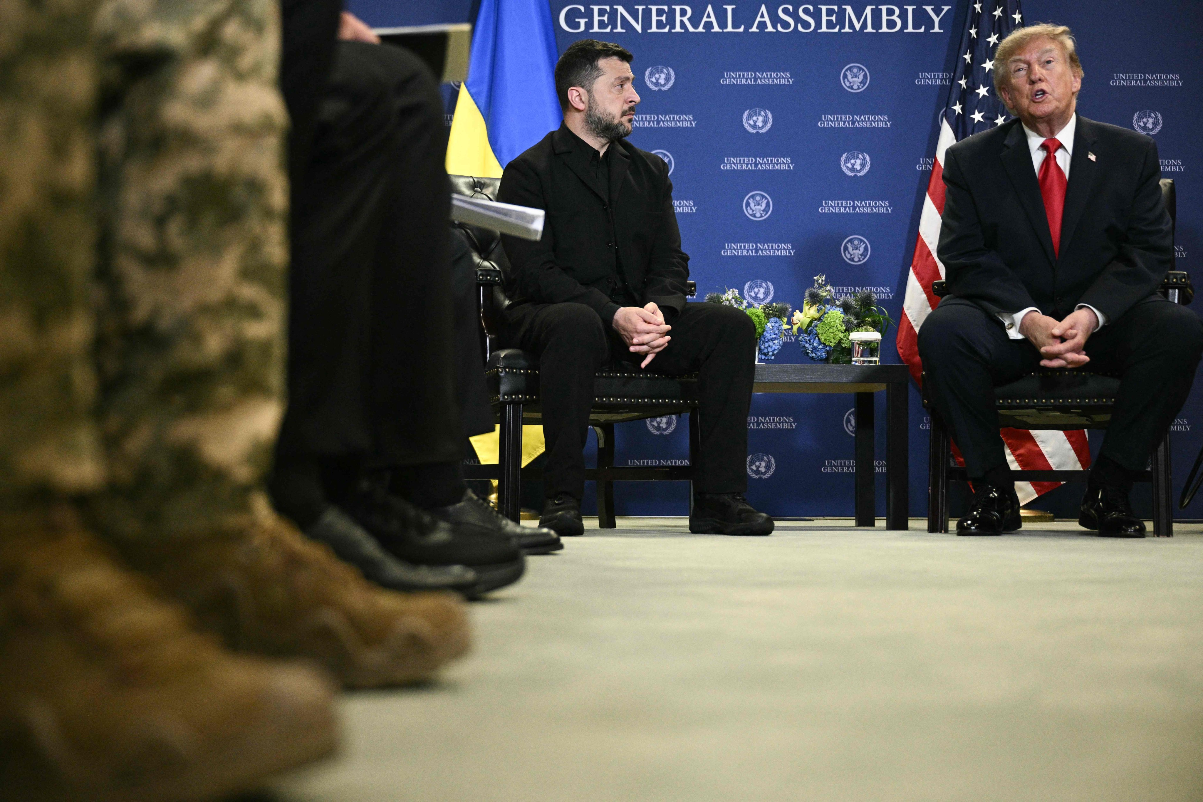 Ukraine’s President Volodymyr Zelensky and US President Donald Trump on the sidelines of the 81st United Nations General Assembly in New York in September. Photo: AFP