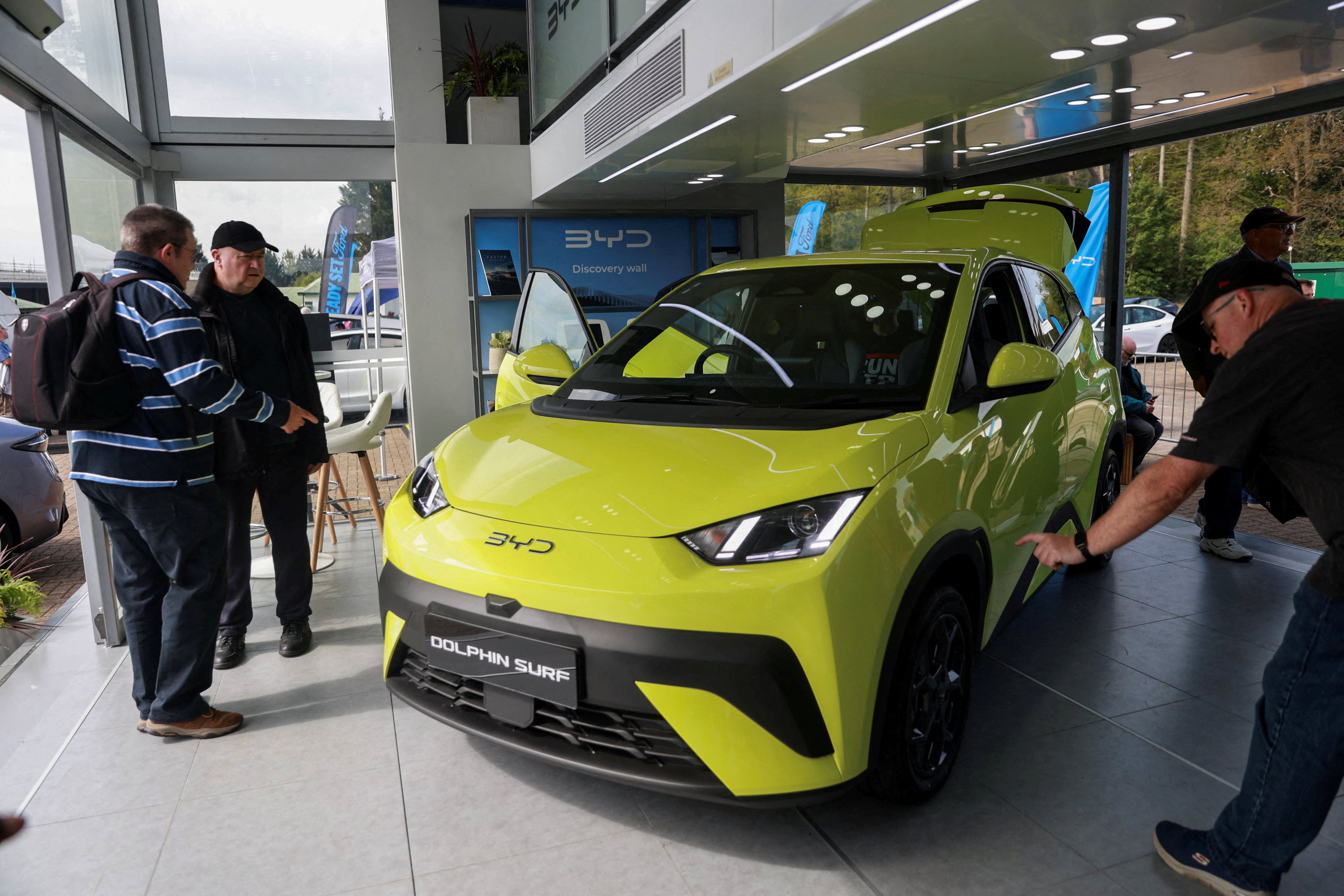 A BYD Dolphin Surf electric car on display at the Everything Electric North show in Harrogate, England, in May. Photo: Reuters
