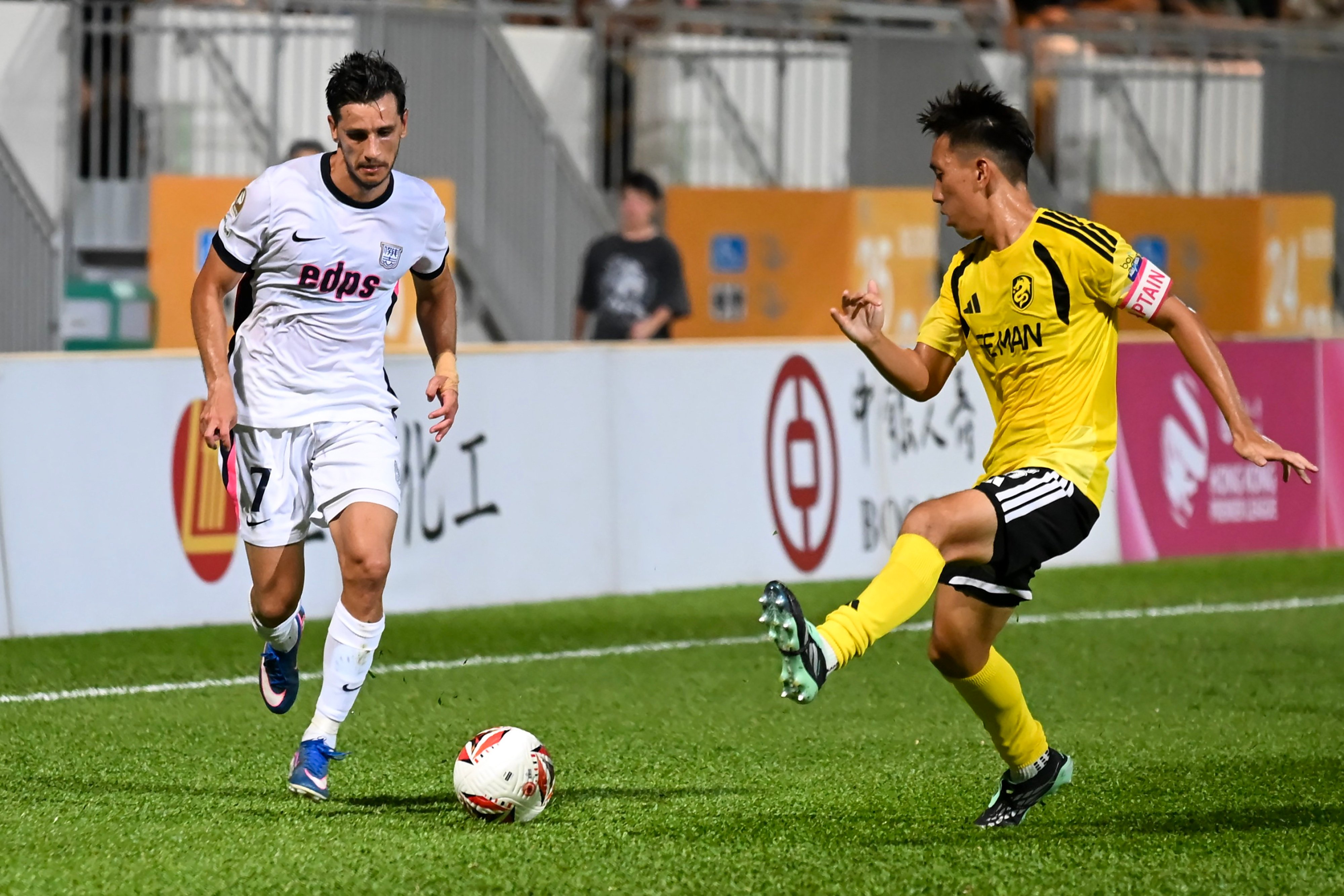 Reigning champions Kitchee’s (left) victory over Lee Man drew a crowd of 3,393 to Mong Kok Stadium. Photo: HKFA