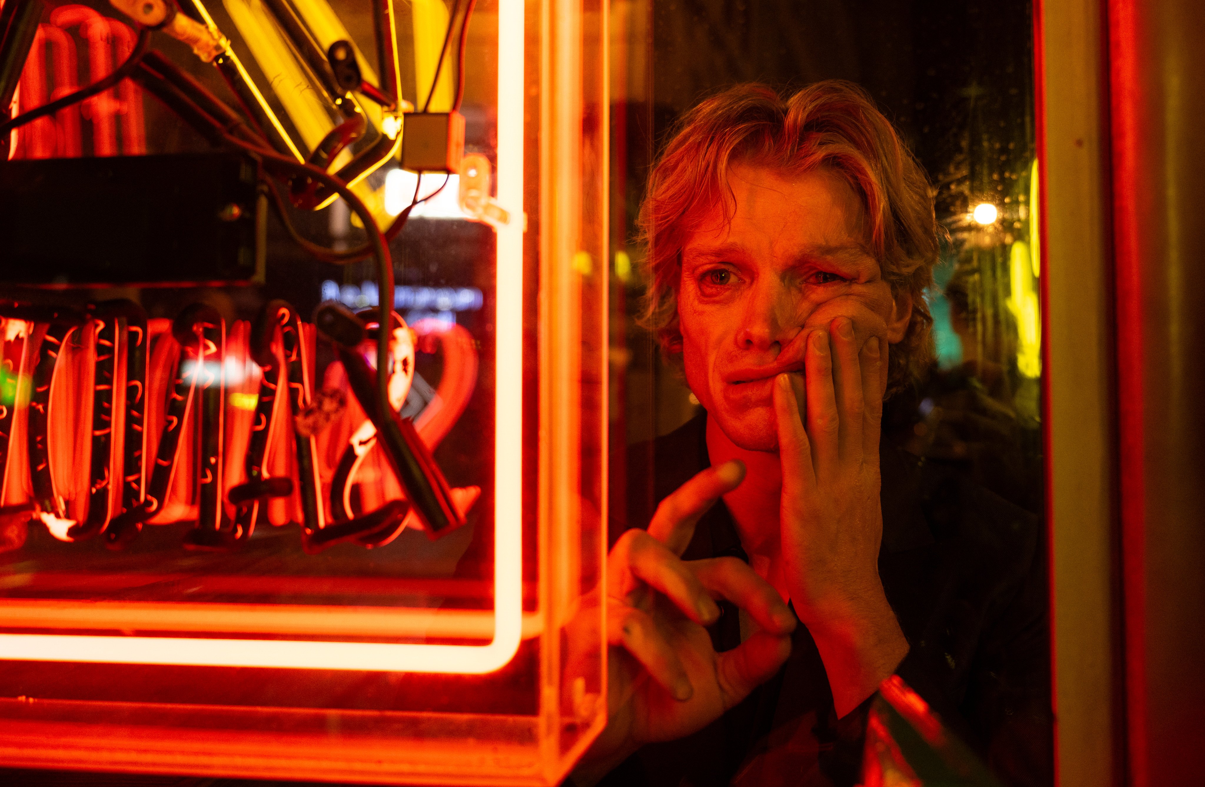 Tom Rhys Harries in a still from Clayface (category: III), co-starring Naomi Ackie. Directed by James Watkins.