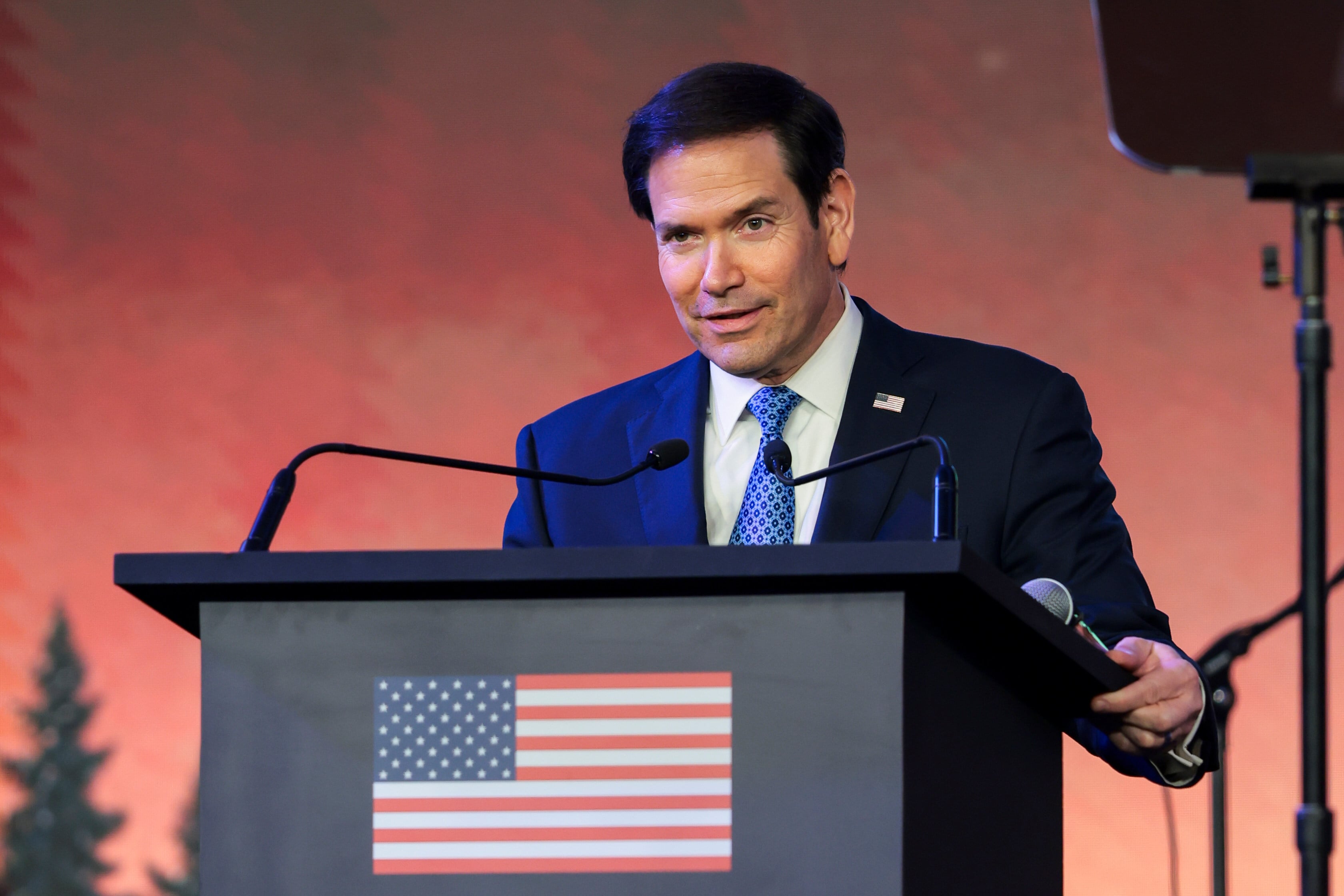 US Secretary of State Marco Rubio speaks at a Freedom 250 reception in Mumbai, India, on Tuesday. Photo: AP