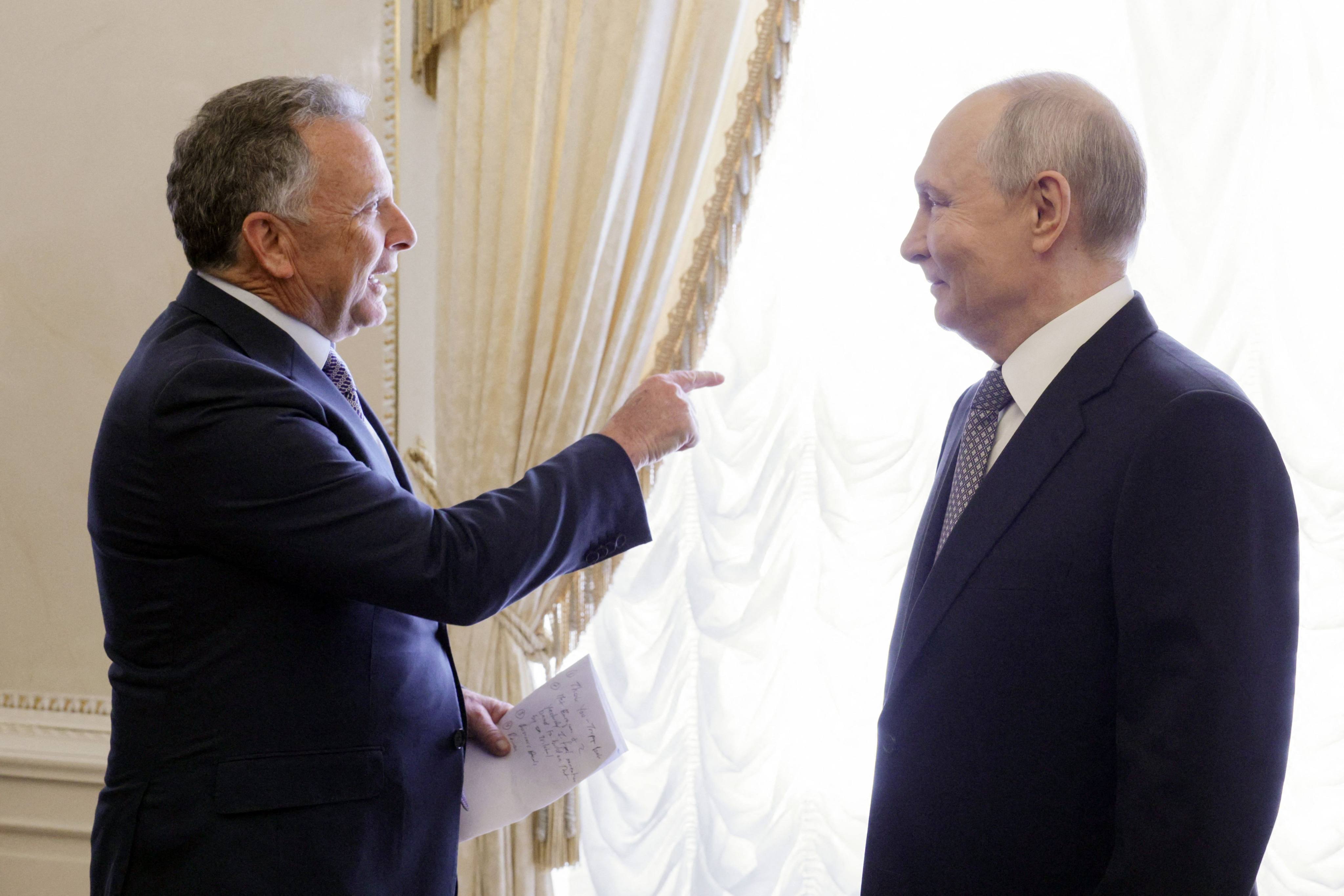 Russian President Vladimir Putin (right) with US special envoy Steve Witkoff during their meeting in St Petersburg on Wednesday. Photo: AFP/Sputnik