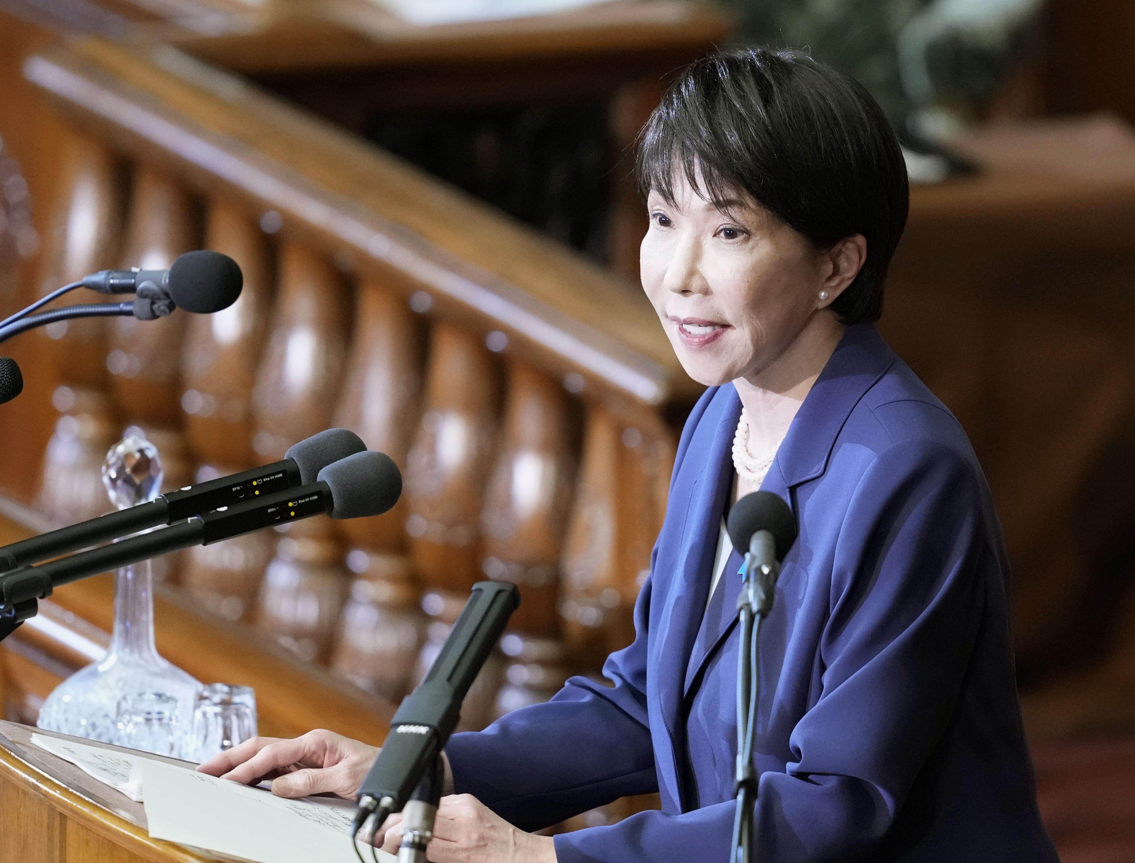 Japanese Prime Minister Sanae Takaichi speaks at the House of Representatives in Tokyo on Tuesday. Photo: Kyodo