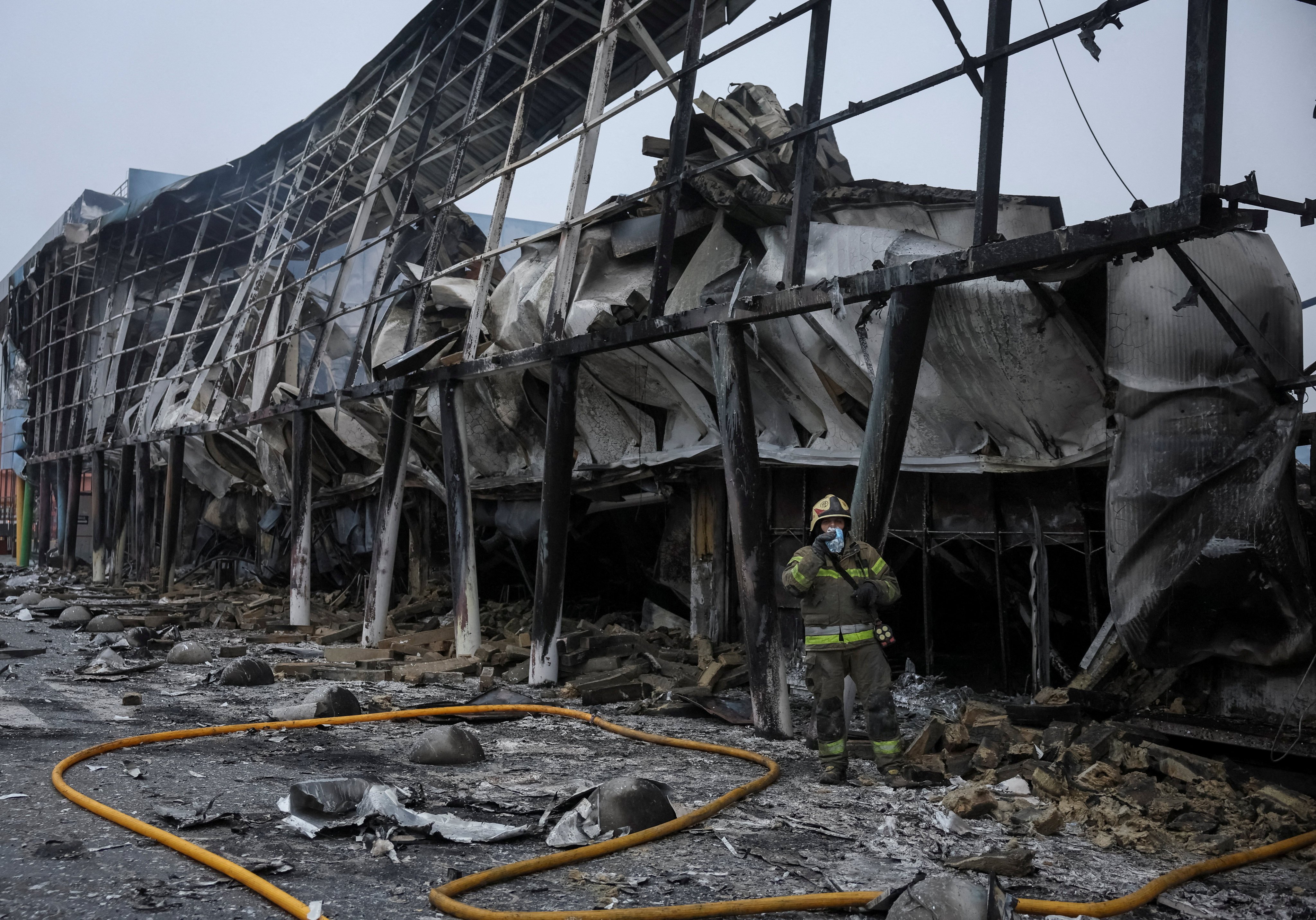 A Kyiv shopping centre hit in the latest Russian missile attack. Photo: Reuters