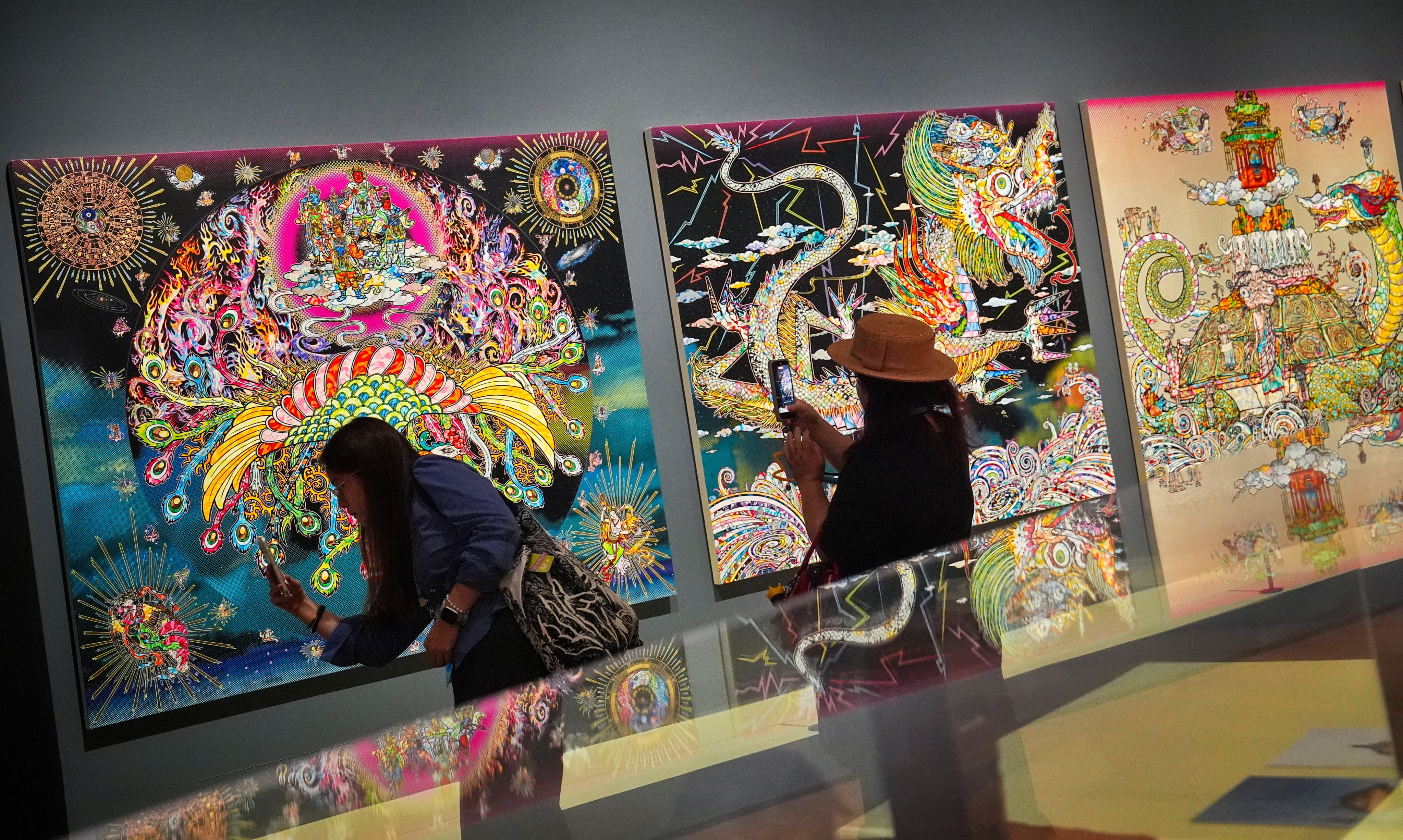 An installation of Takashi Murakami artworks at the “Myths and Monsters: The Art of Fantasy in Asia” exhibition at M+. Photo: Elson Li