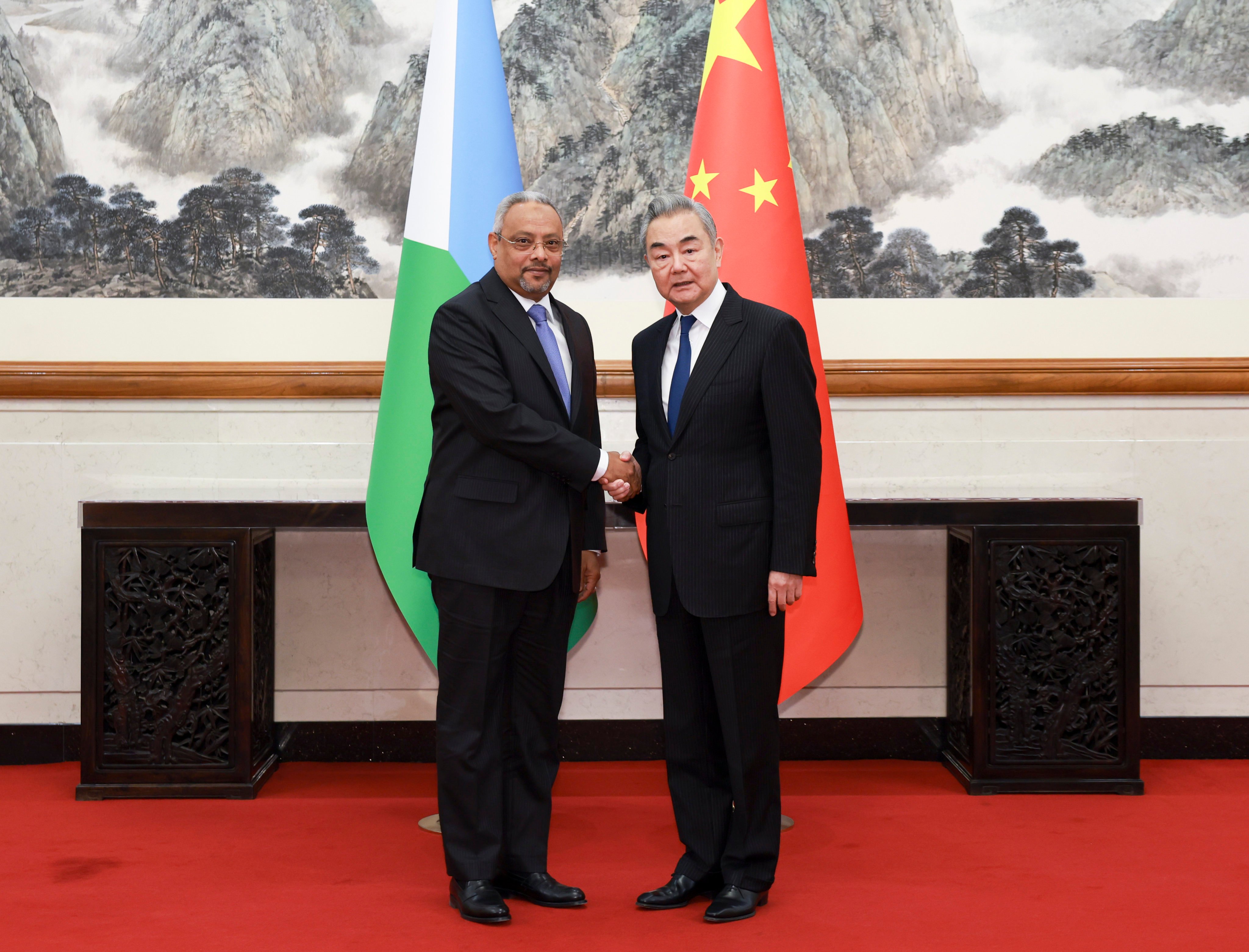 Chinese Foreign Minister Wang Yi meets with his Djiboutian counterpart Abdoulkader Houssein Omar, in Beijing on Wednesday. Photo: Xinhua