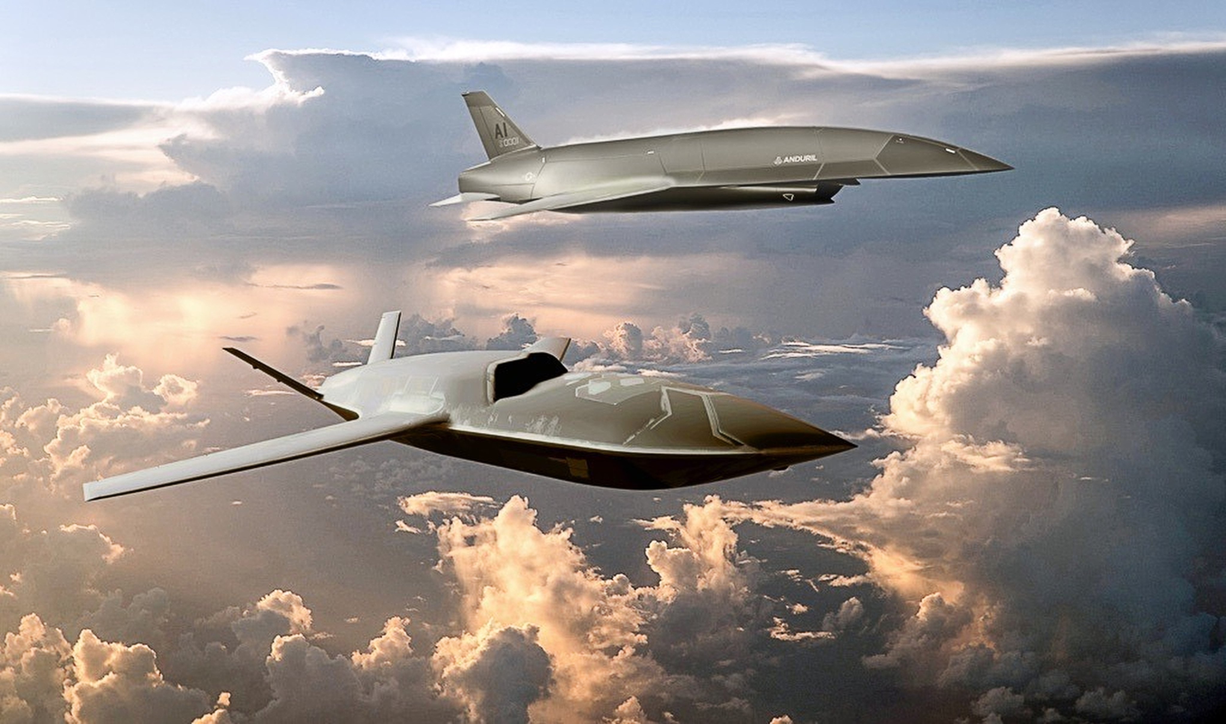 The US says a YFQ-44A combat drone, shown here in a concept drawing, was controlled by an F-22 pilot. Illustration: US Air Force/General Atomics Aeronautical Systems and Anduril Industries