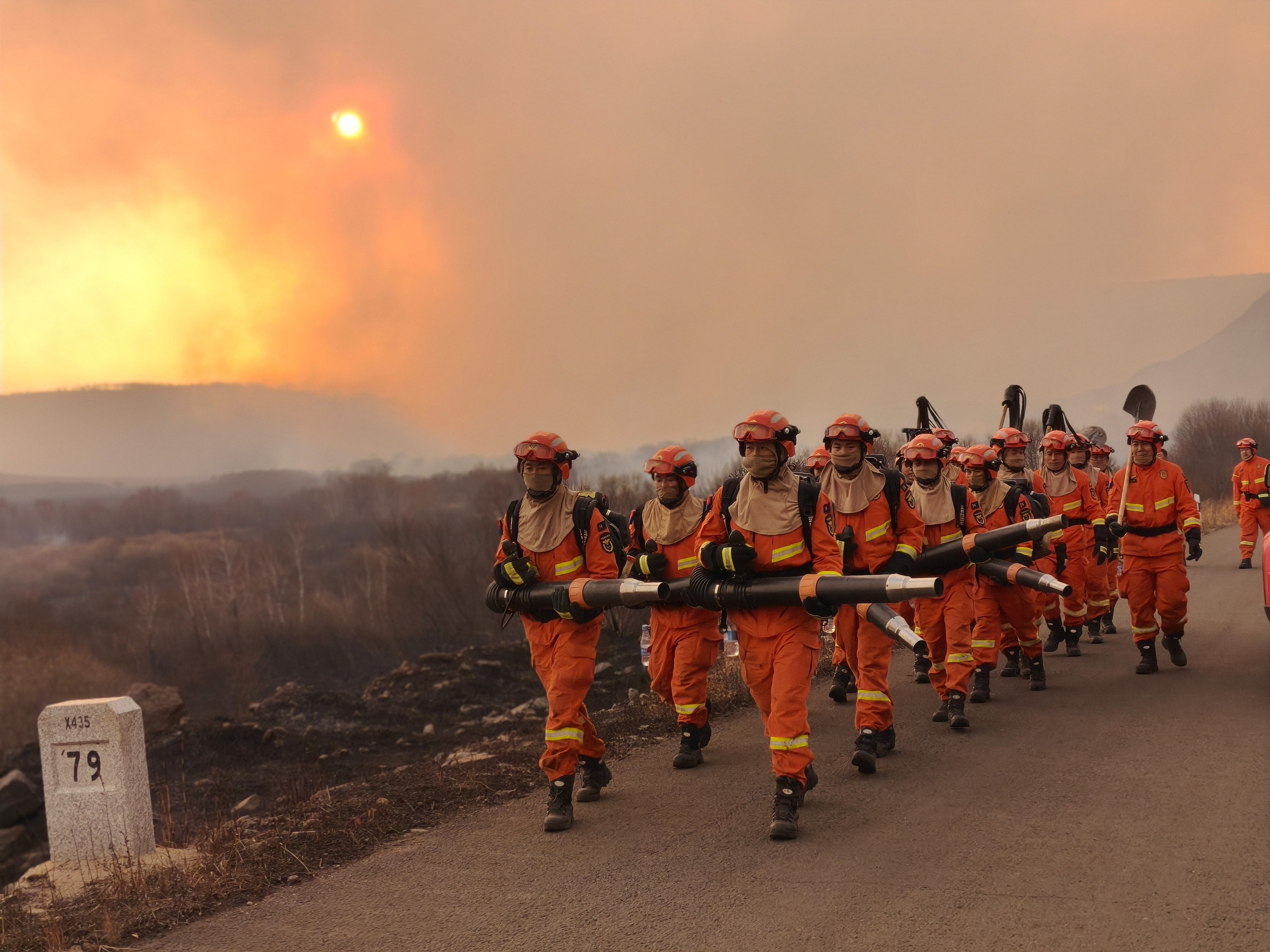 Firefighters patrol in the border area of China’s Inner Mongolia autonomous region on October 12, as the wildfire rages in Mongolia. Photo: Xinhua