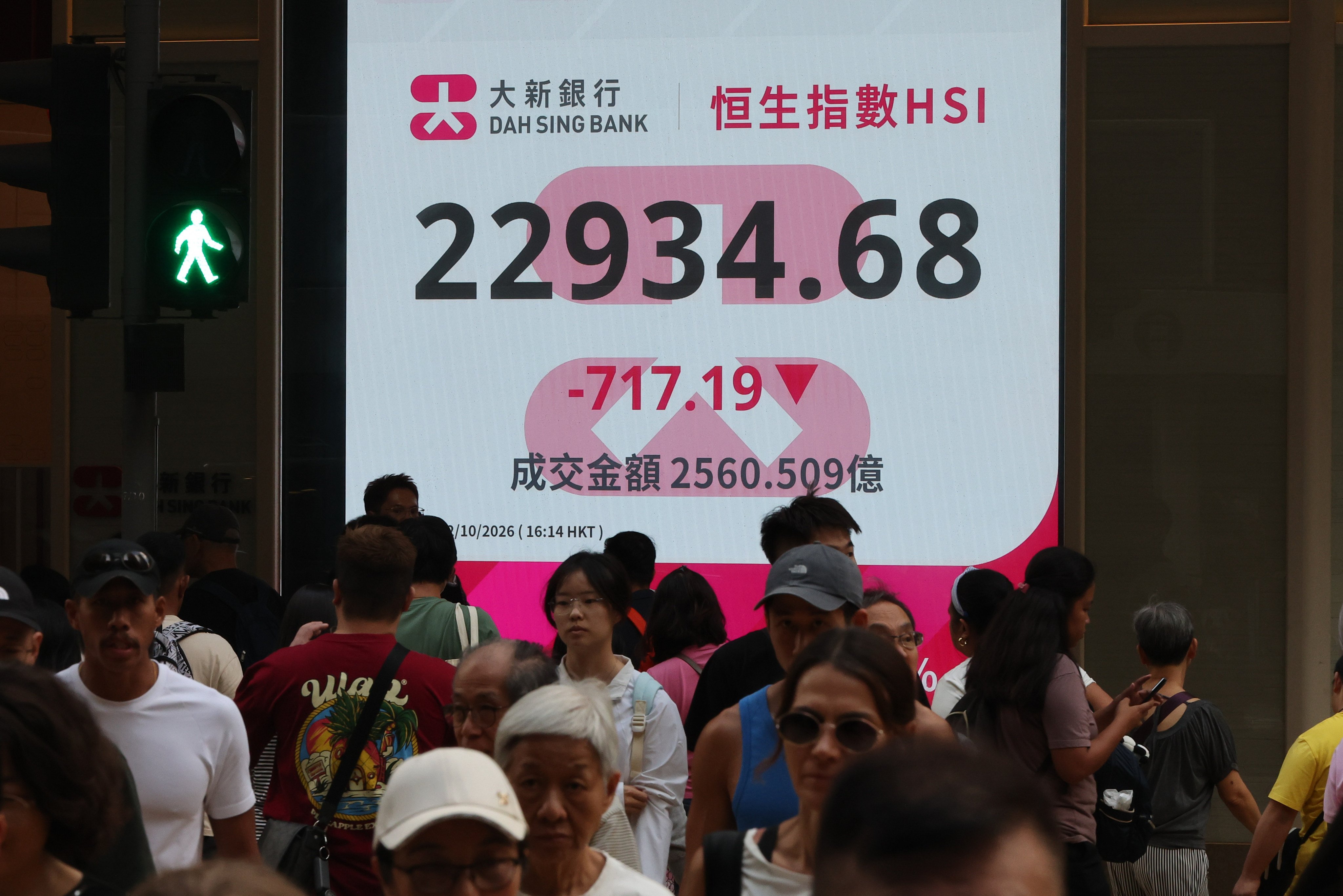 An electronic monitor displays Hang Seng Index data in Central, Hong Kong. Photo: Edmond So
