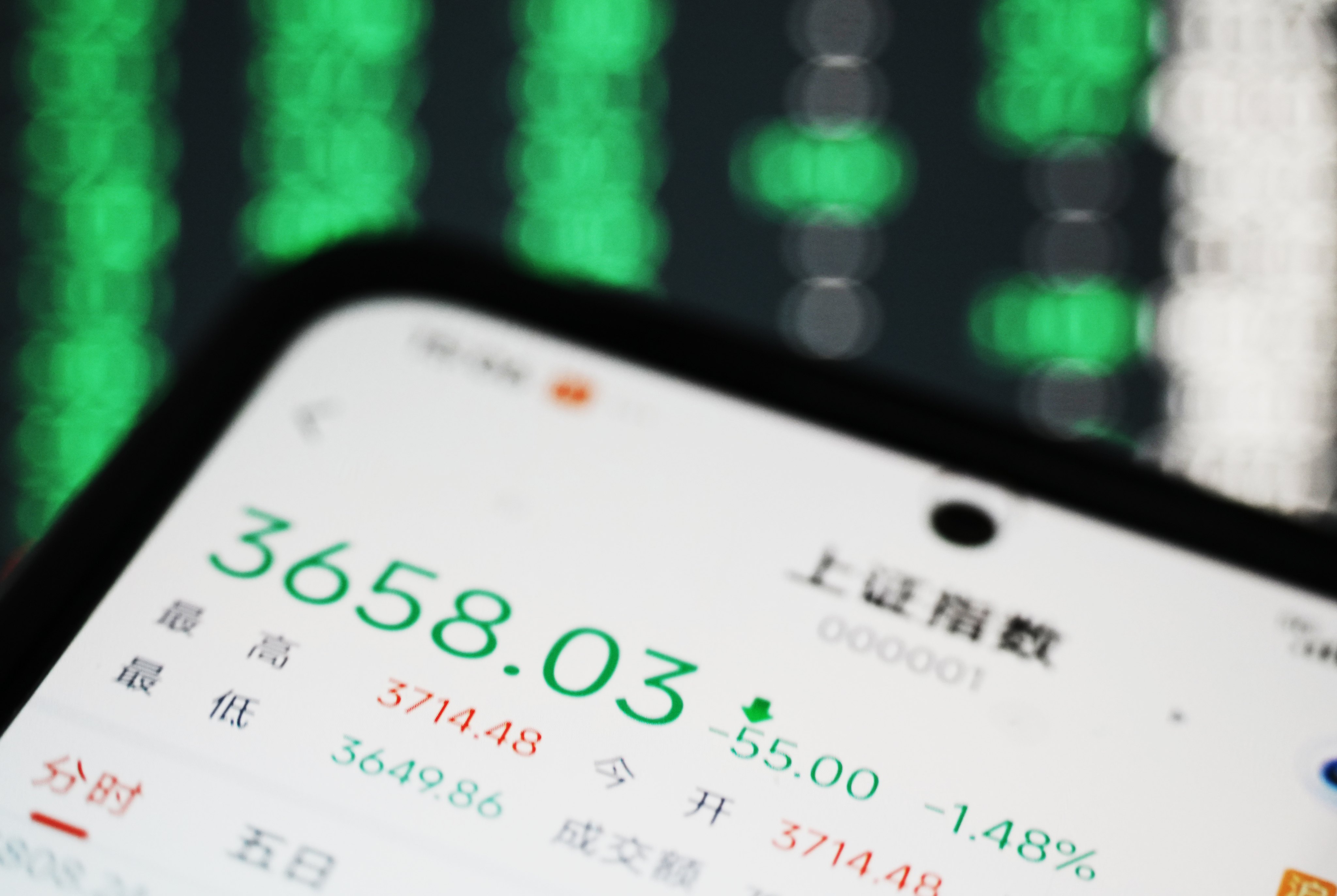 Data from a Chinese stock index is displayed on an investor’s mobile phone. Photo: Getty Images