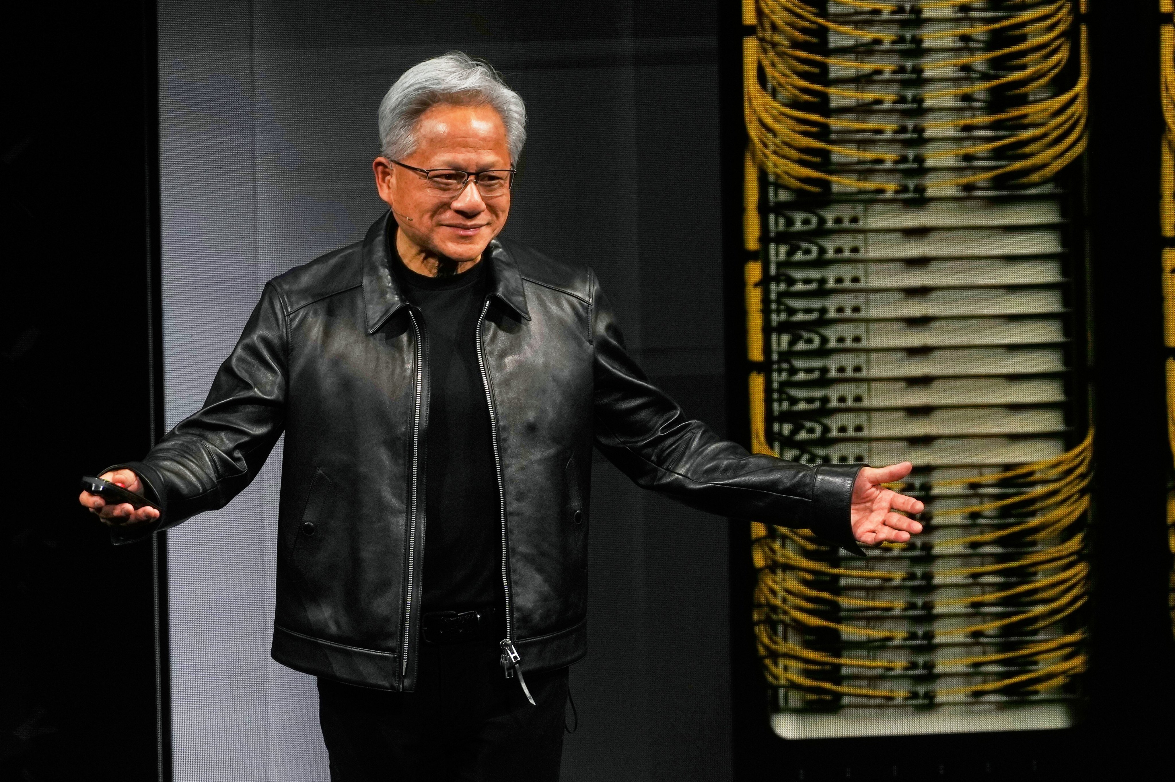 Nvidia CEO Jensen Huang delivers his keynote speech at the company’s GPU Technology Conference in Berlin on Wednesday. Photo: AP