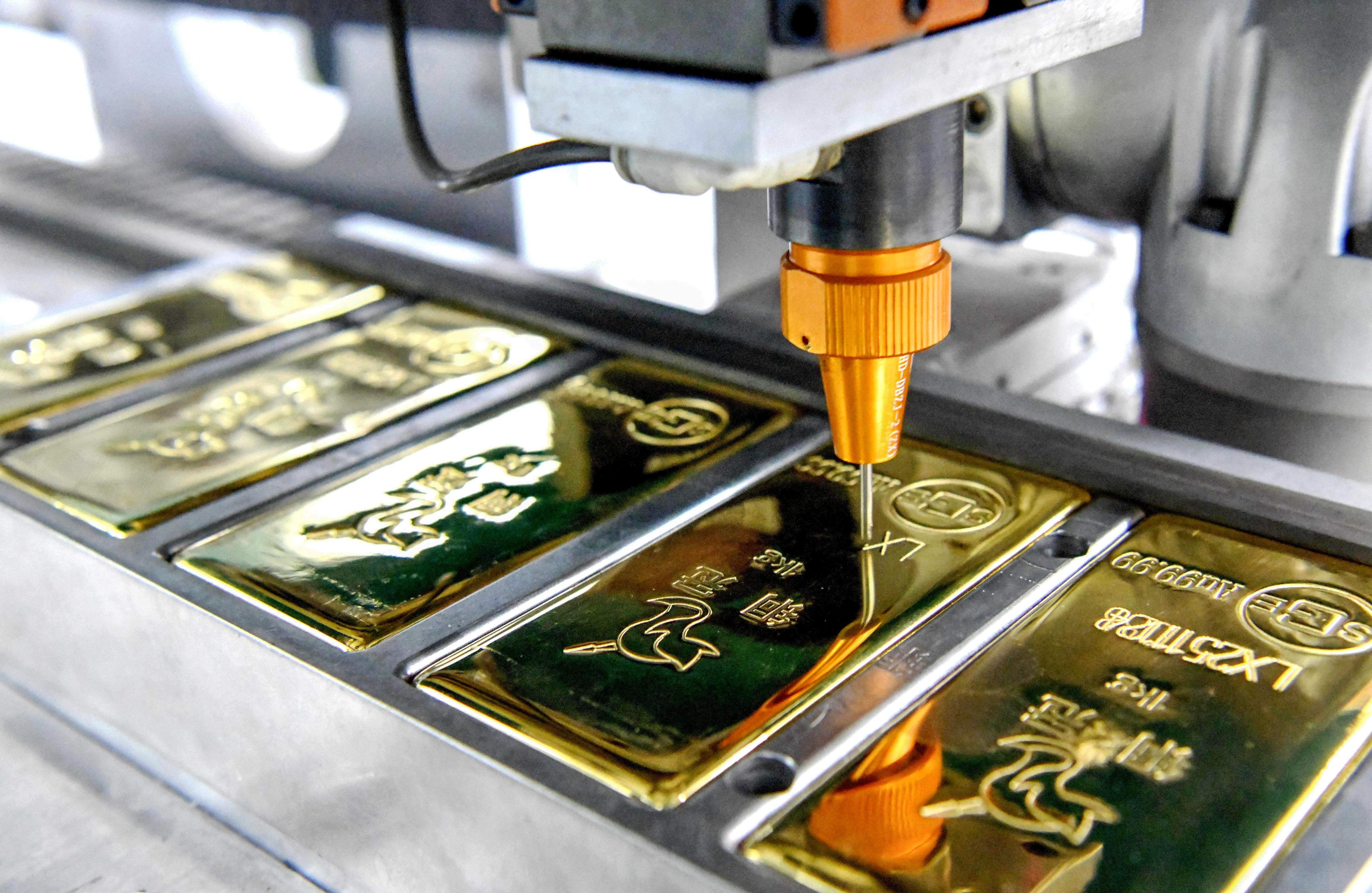 Gold ingots are seen on the production line at a non-ferrous metal company in the eastern Chinese city of Tongling. Photo: Getty Images