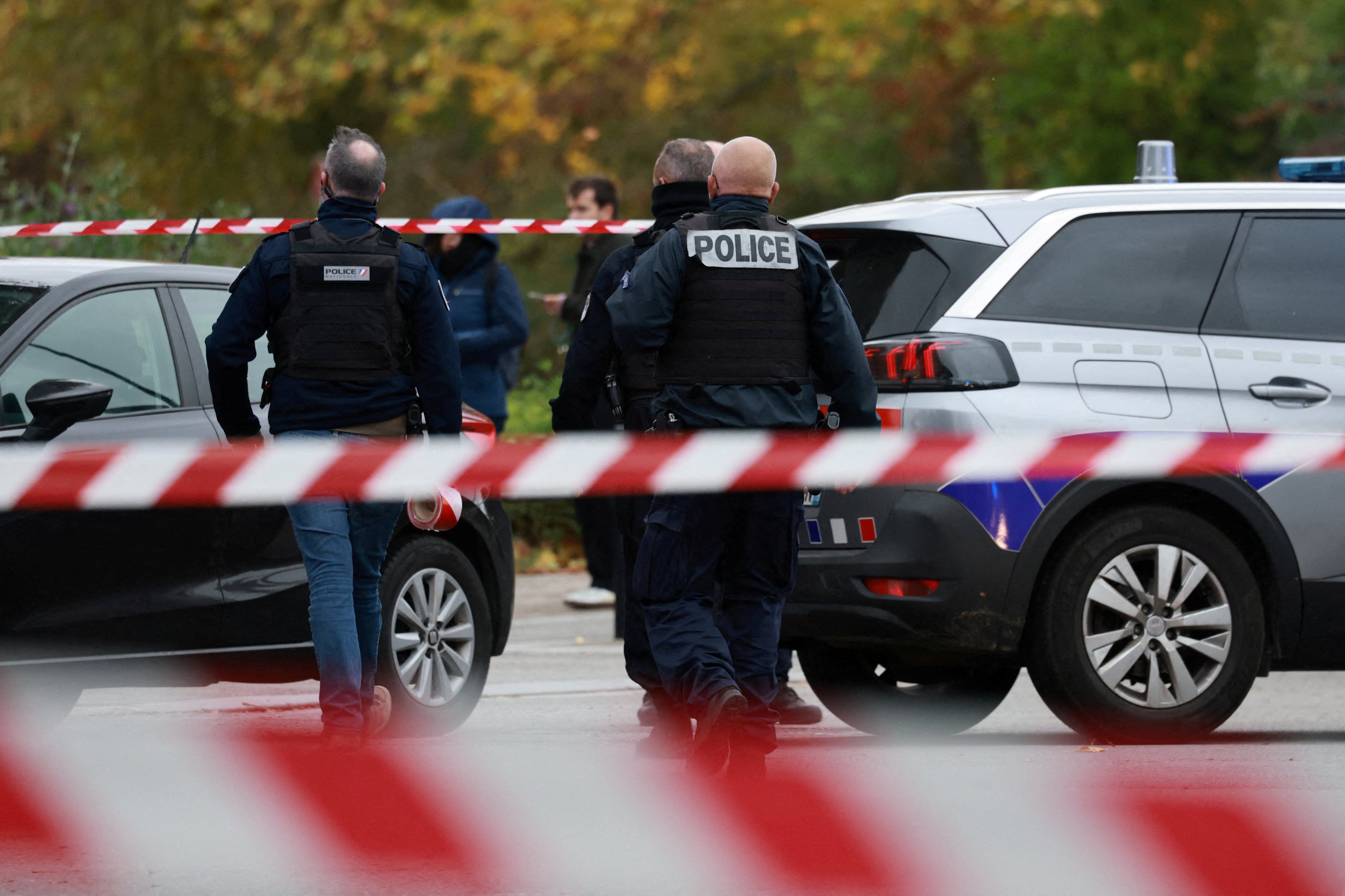 French police work at the scene of a drive-by shooting near Paris, France, on Friday. Photo: Reuters
