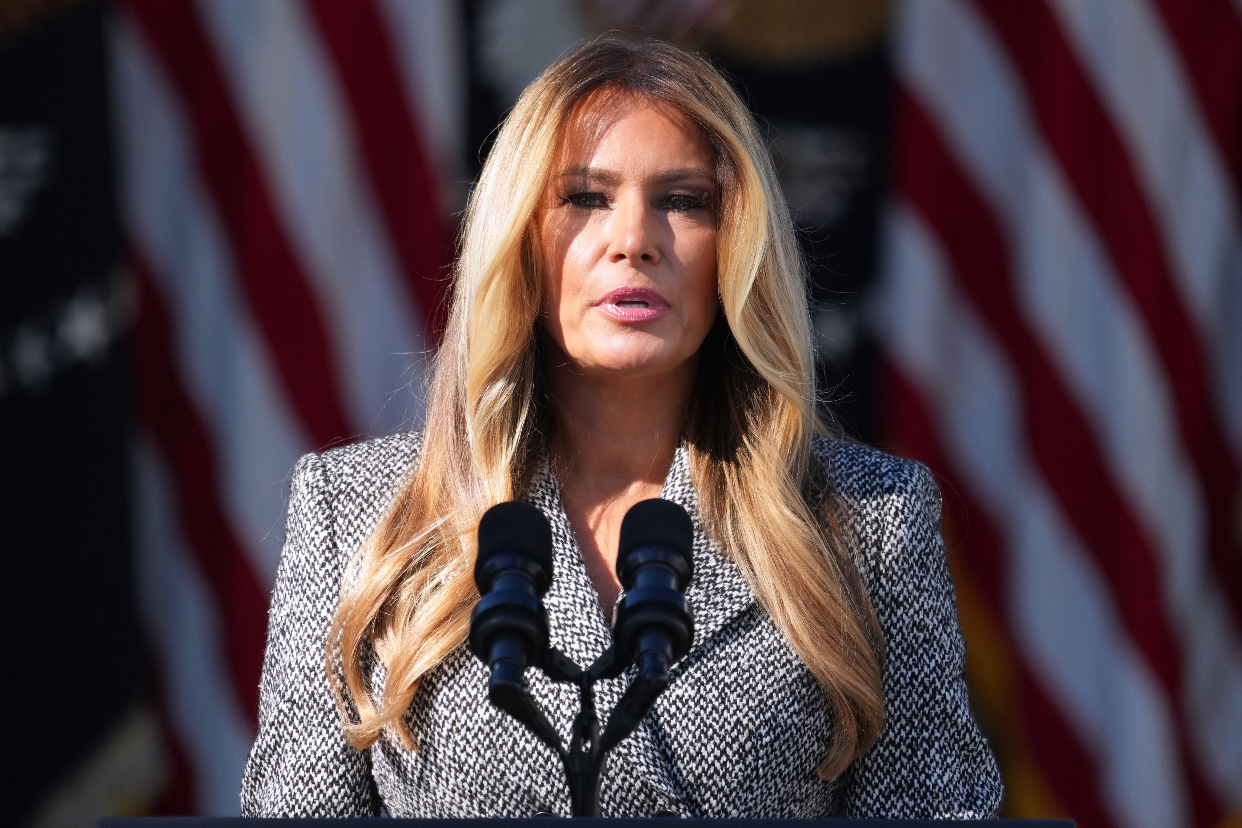 US first lady Melania Trump speaks in the Rose Garden of the White House on Monday. Photo: AP