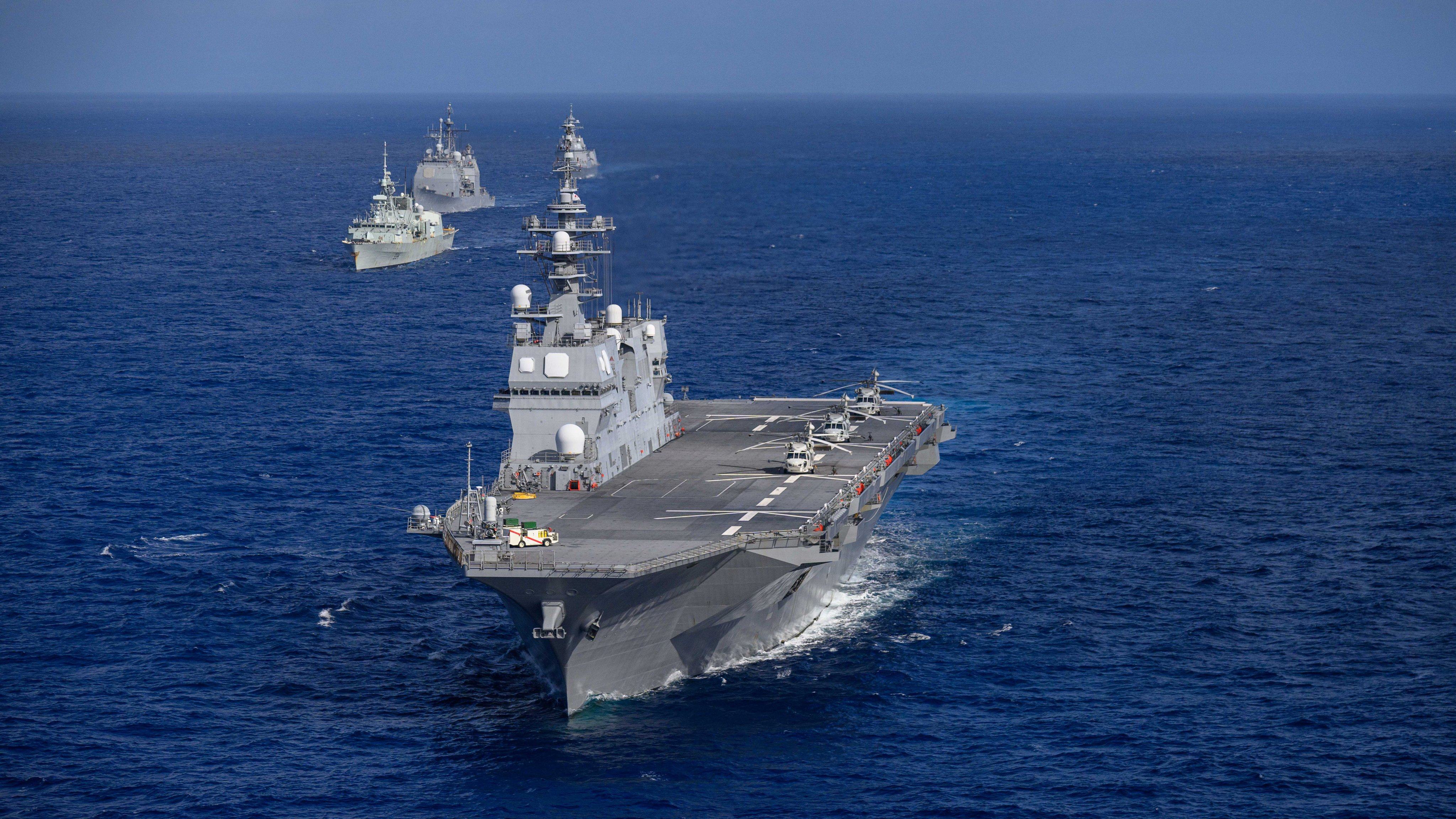 The USS Theodore Roosevelt steams alongside warships from Japan, Australia, Canada and France as part of the Keen Sword exercise, in the Philippine Sea on October 22. Photo: X / US 7thfleet