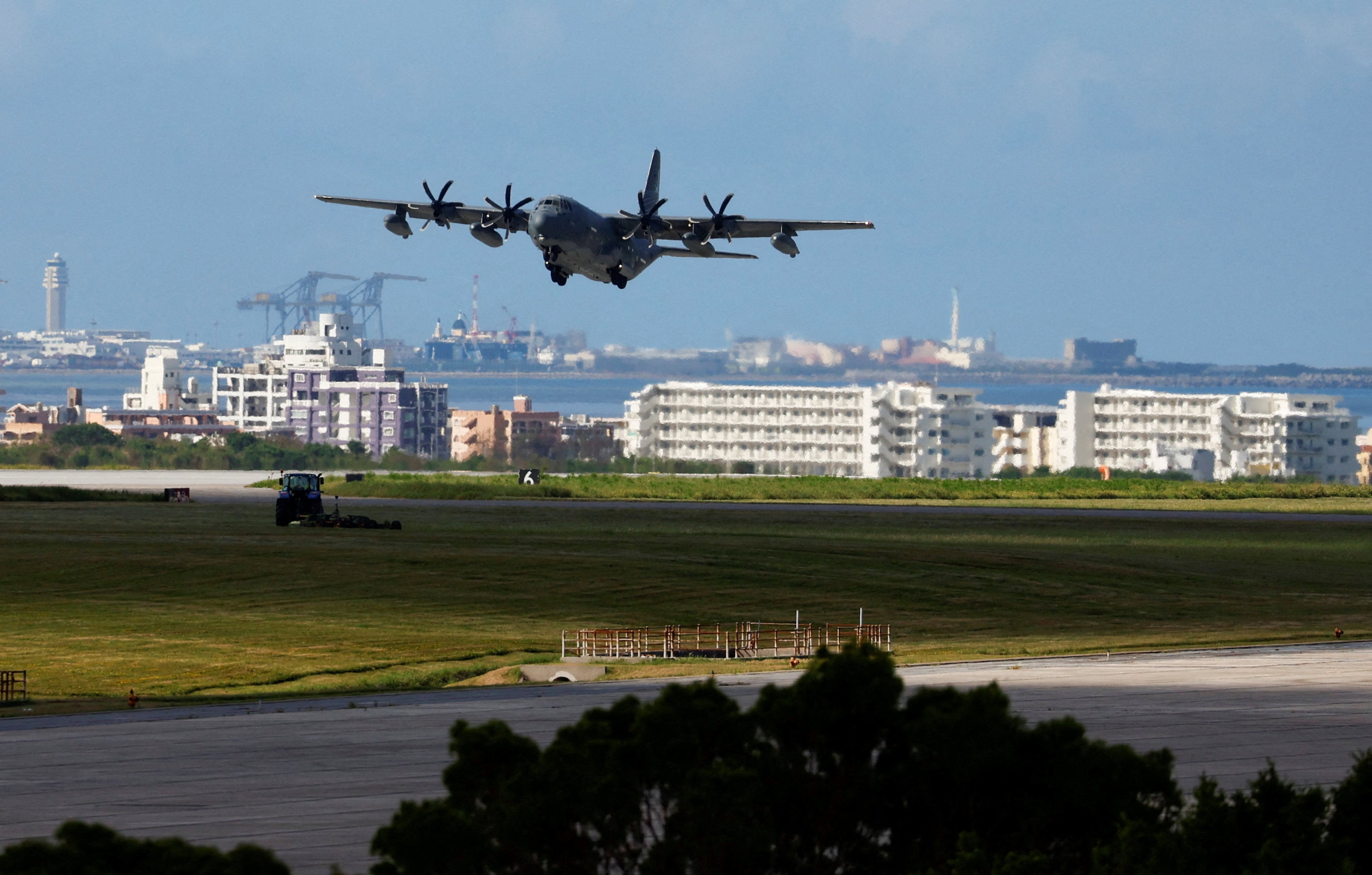 A US military plane takes off at the Kadena US Air Force Base in Kadena Town on the southern island of Okinawa, Japan, on August 24, 2023. Photo: Reuters
