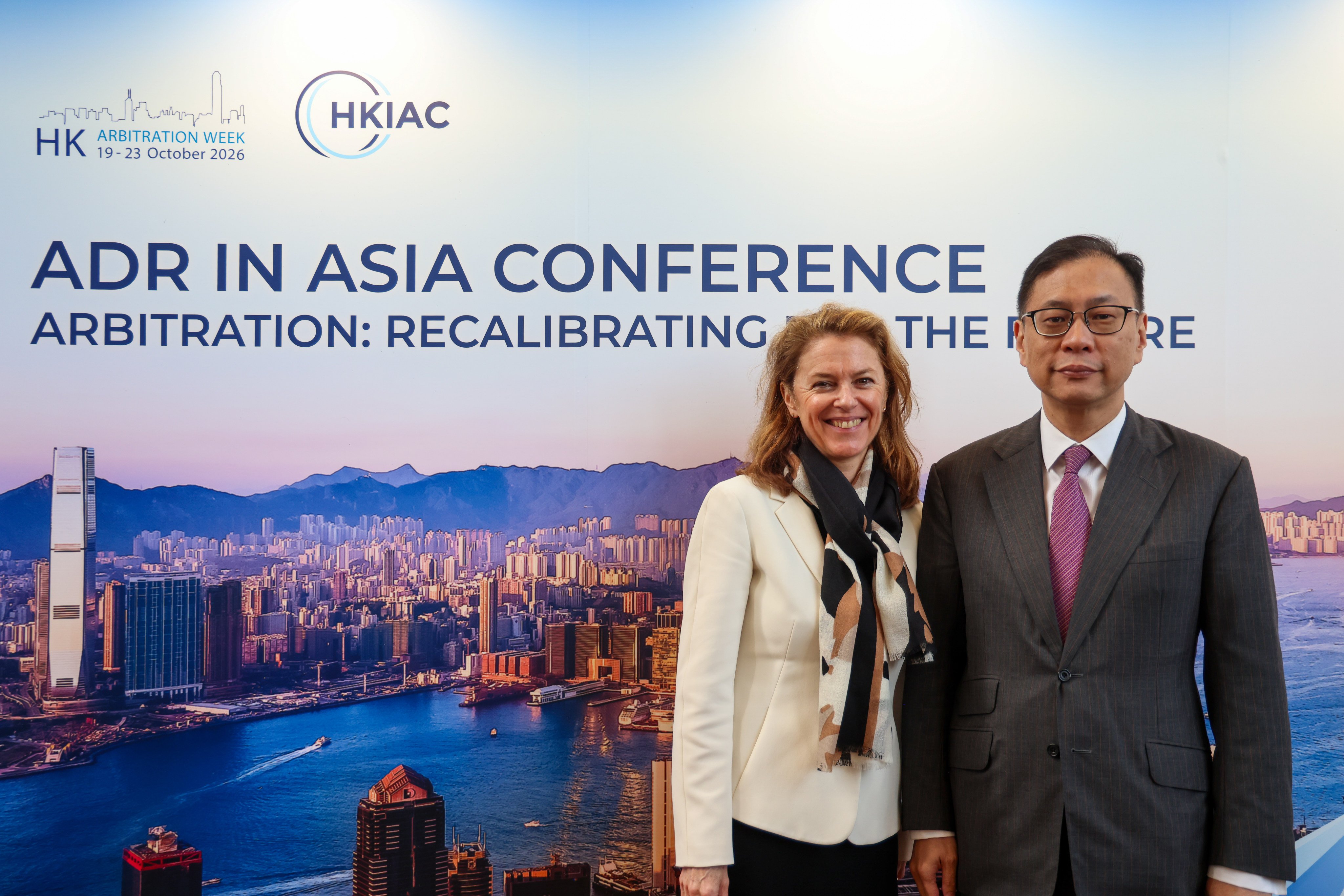 The Hong Kong International Arbitration Centre's Domitille Baizeau (left) and Victor Dawes at the ADR in Asia Conference 2026. Photo: Silvia Siu
