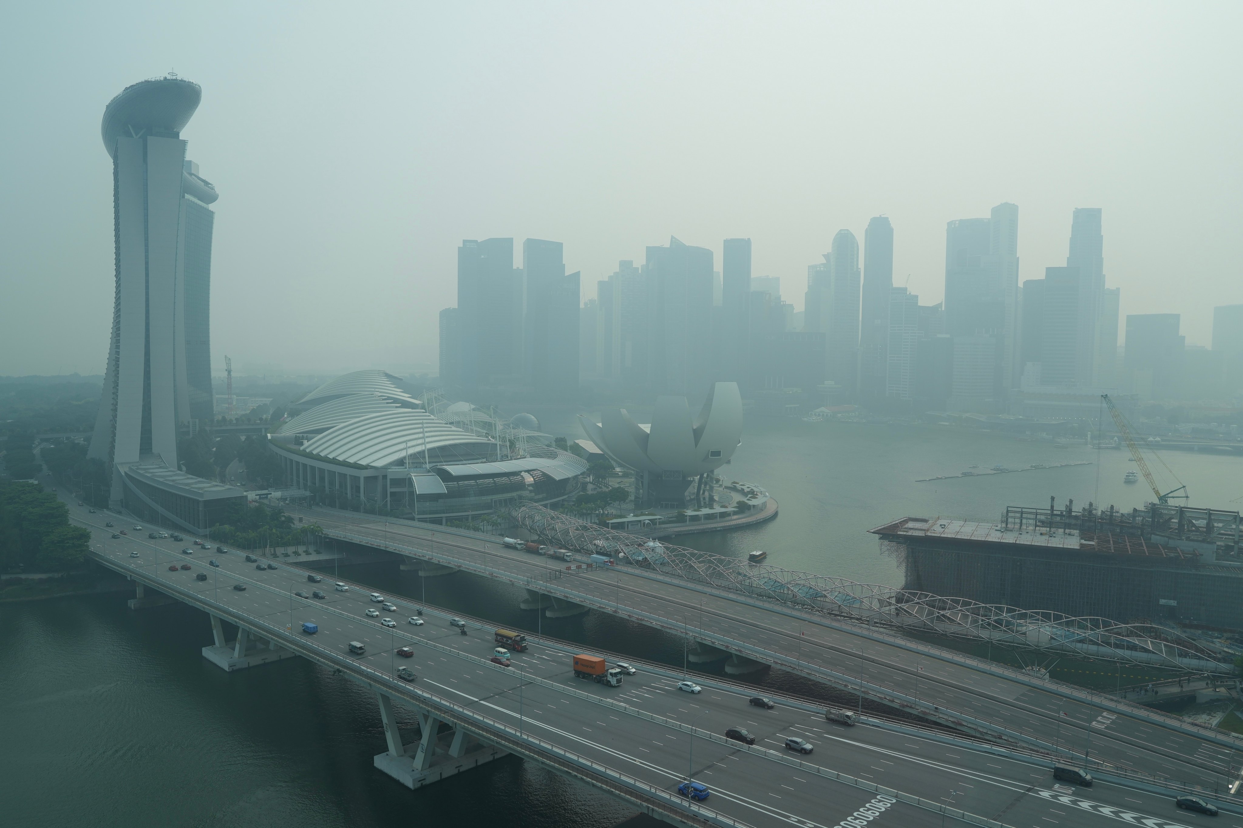 A thick haze obscures Singapore’s  Central Business District on October 9. Photo: AP