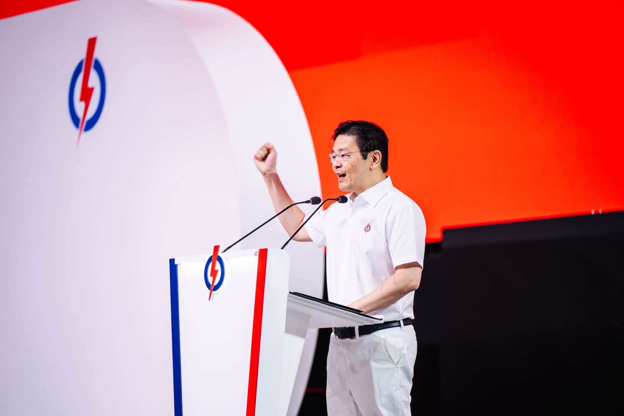 Singapore’s Prime Minister Lawrence Wong speaks at the People’s Action Party Conference 2026 on Sunday. Photo: Facebook/LawrenceWongST