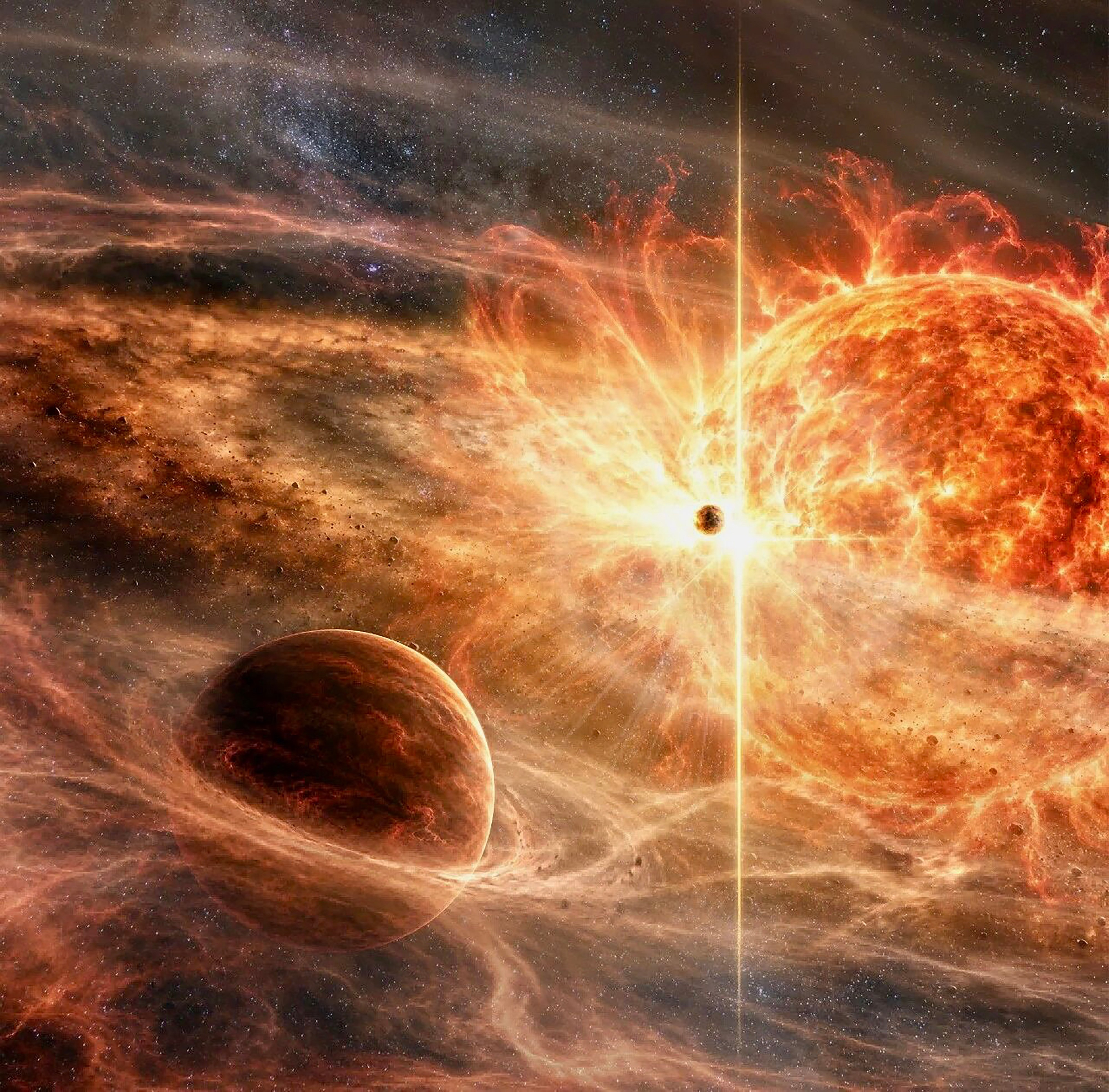 An artist’s impression of an ageing star swallowing nearby planets. Image: Xinhua