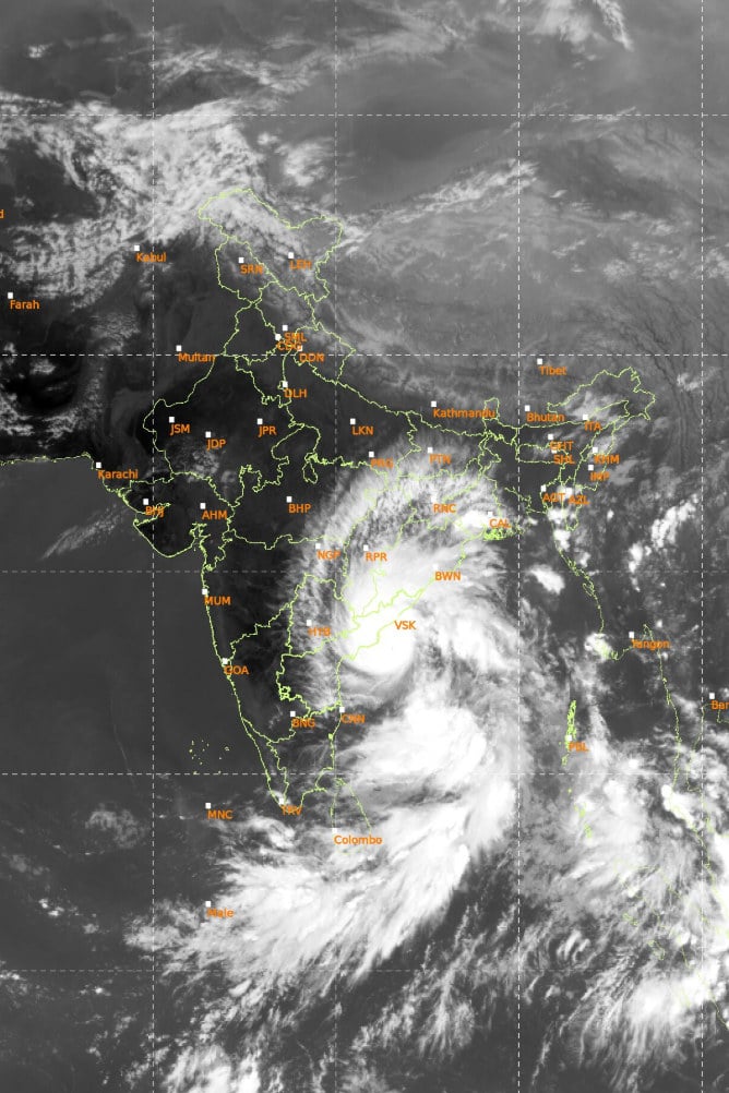 A screen grab from the India Meteorological Department website shows Cyclone Arnab over the Bay of Bengal on Tuesday. Photo: AP