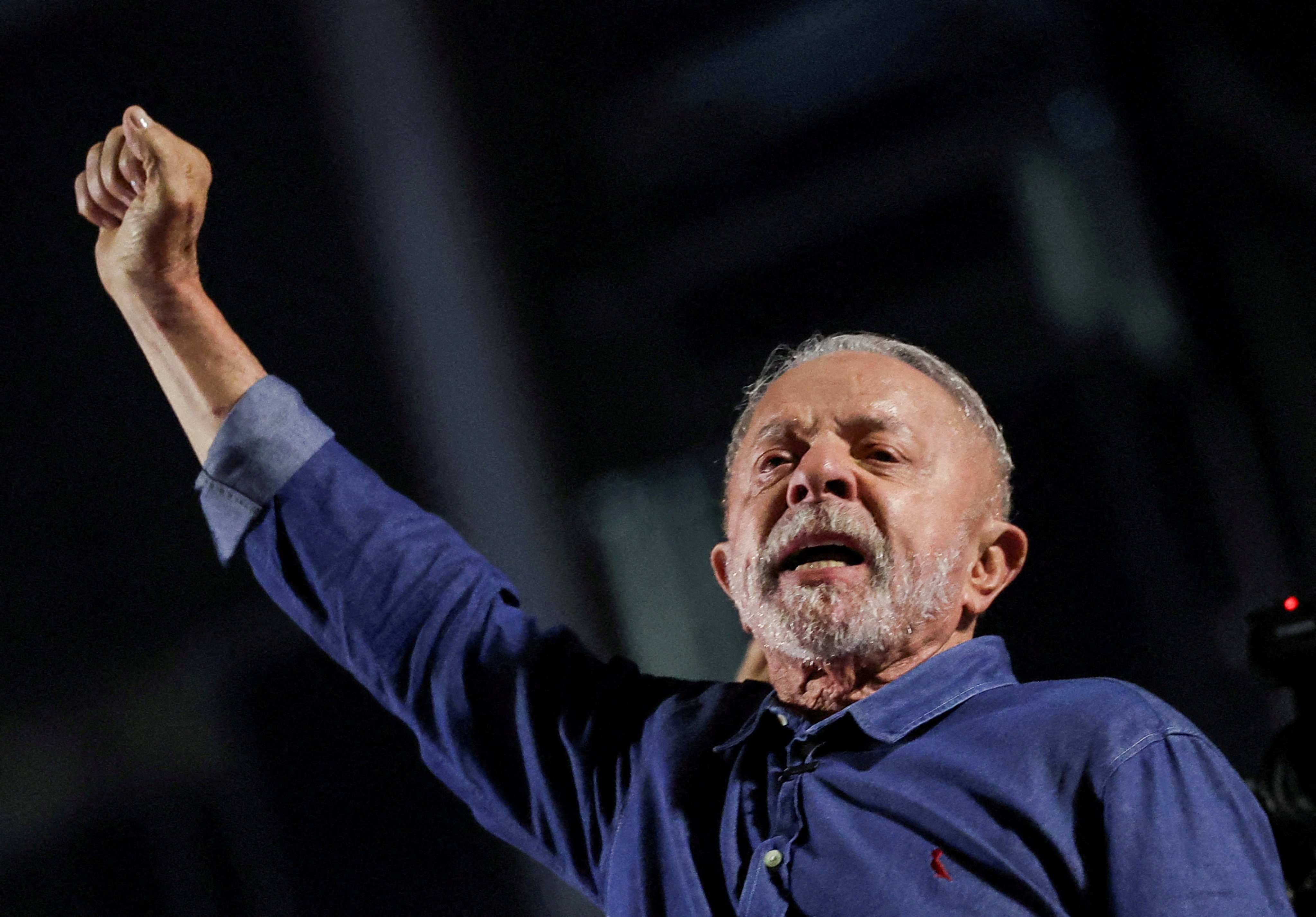Brazilian President Luiz Inacio Lula da Silva gestures as he addresses supporters after his victory in the presidential run-off election, in Sao Paulo on Sunday. Photo: Reuters