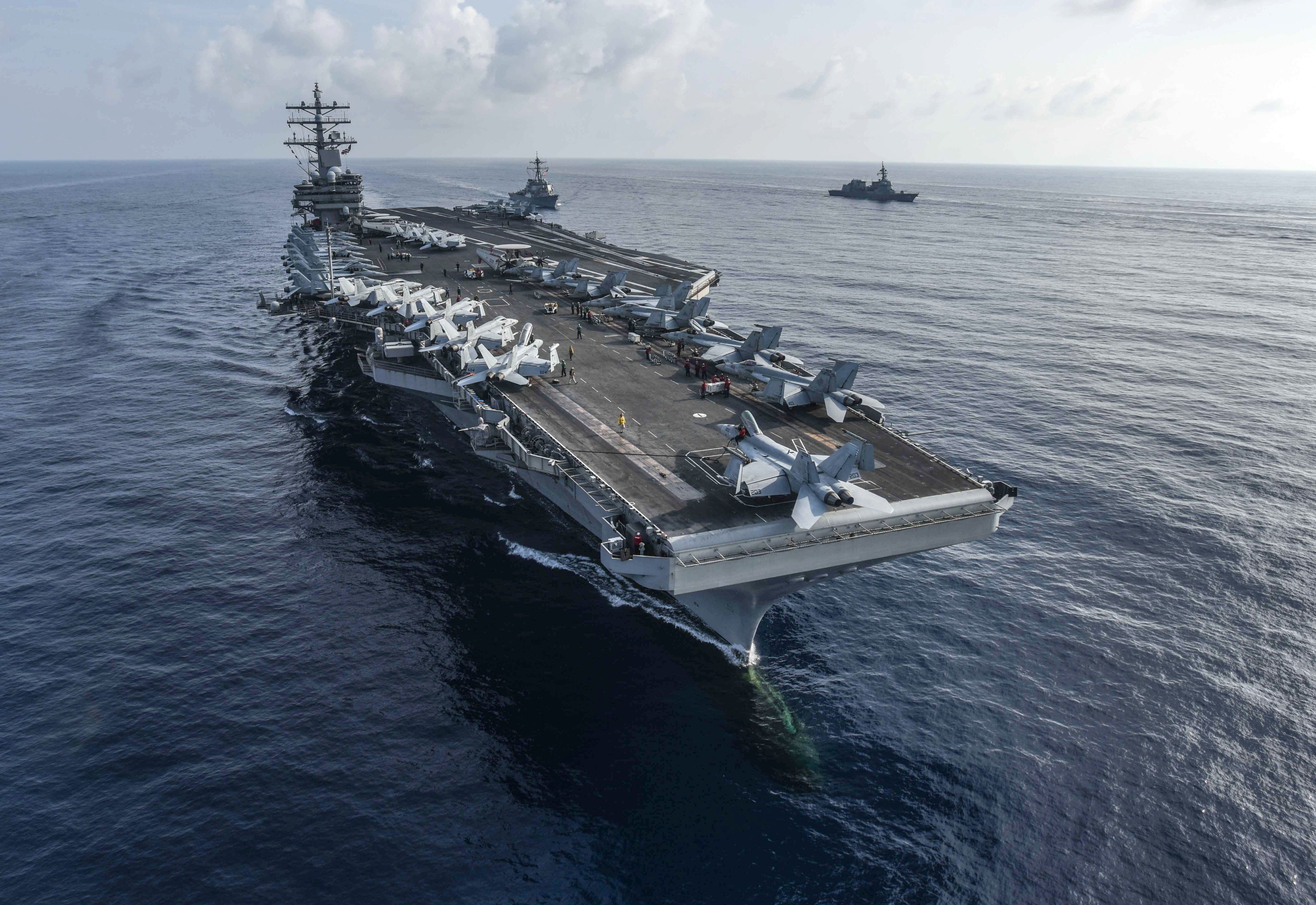 The USS Ronald Reagan aircraft carrier transits the South China Sea. A strategy for responding to crises in the South China Sea will be high on the agenda of the 2027 US defence bill. Photo: EPA-EFE/US NAVY