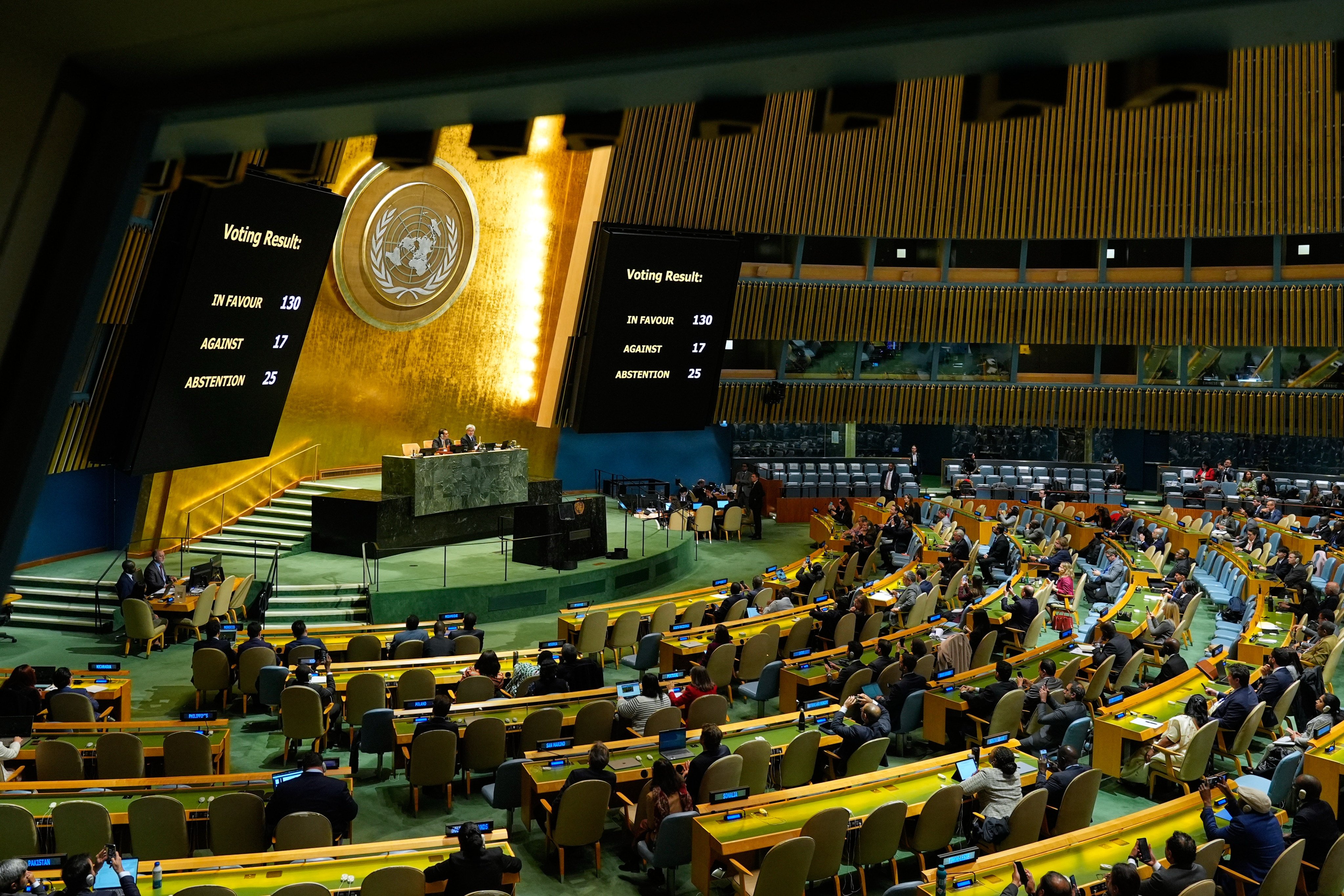 The results of the Cuba vote at United Nations headquarters. Photo: AP